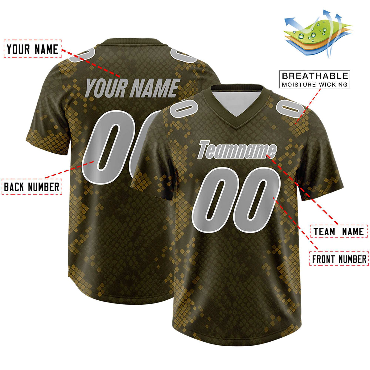 Custom Olive Personalized Snakeskin Graffiti Pattern Authentic Football Jersey