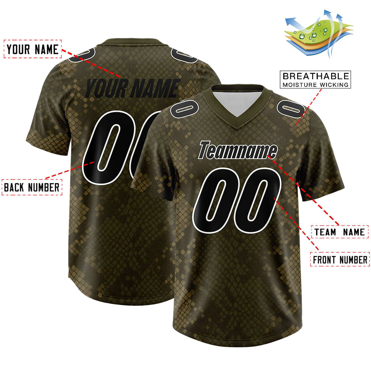 Custom Olive Personalized Snakeskin Graffiti Pattern Authentic Football Jersey