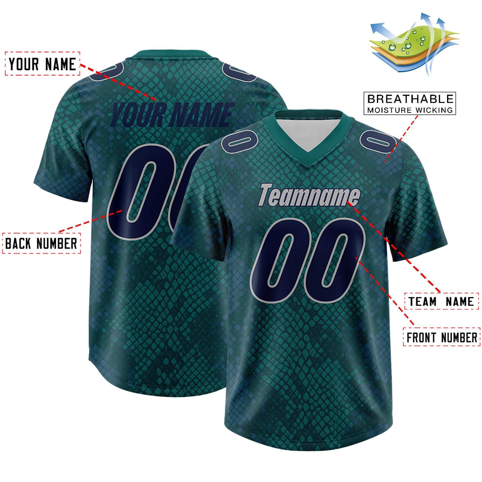 Custom Aqua Personalized Snakeskin Graffiti Pattern Authentic Football Jersey