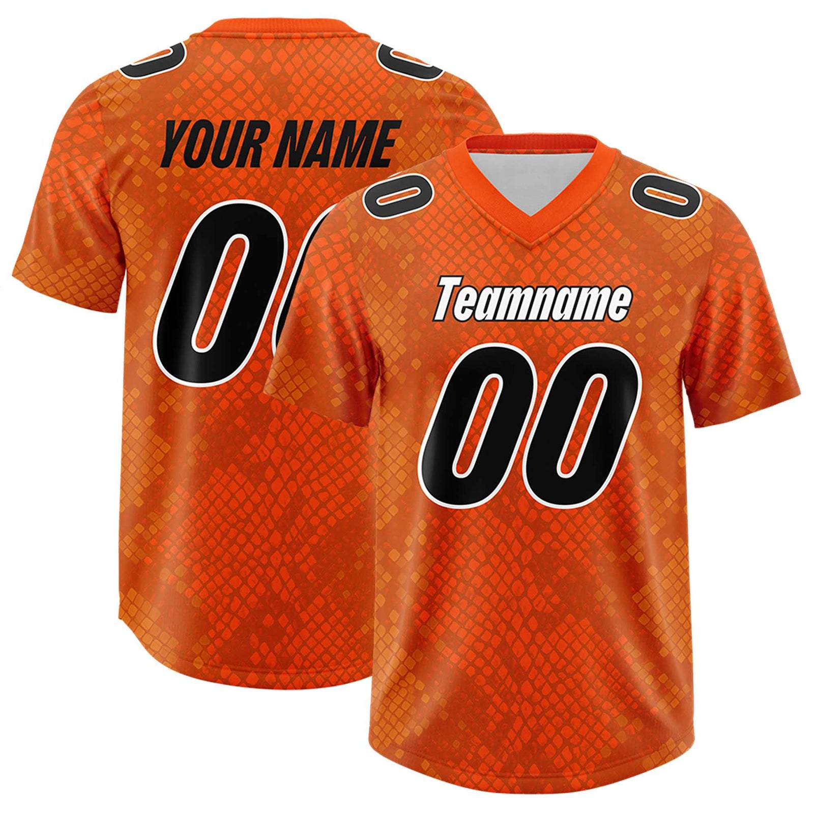 Custom Orange Personalized Snakeskin Graffiti Pattern Authentic Football Jersey