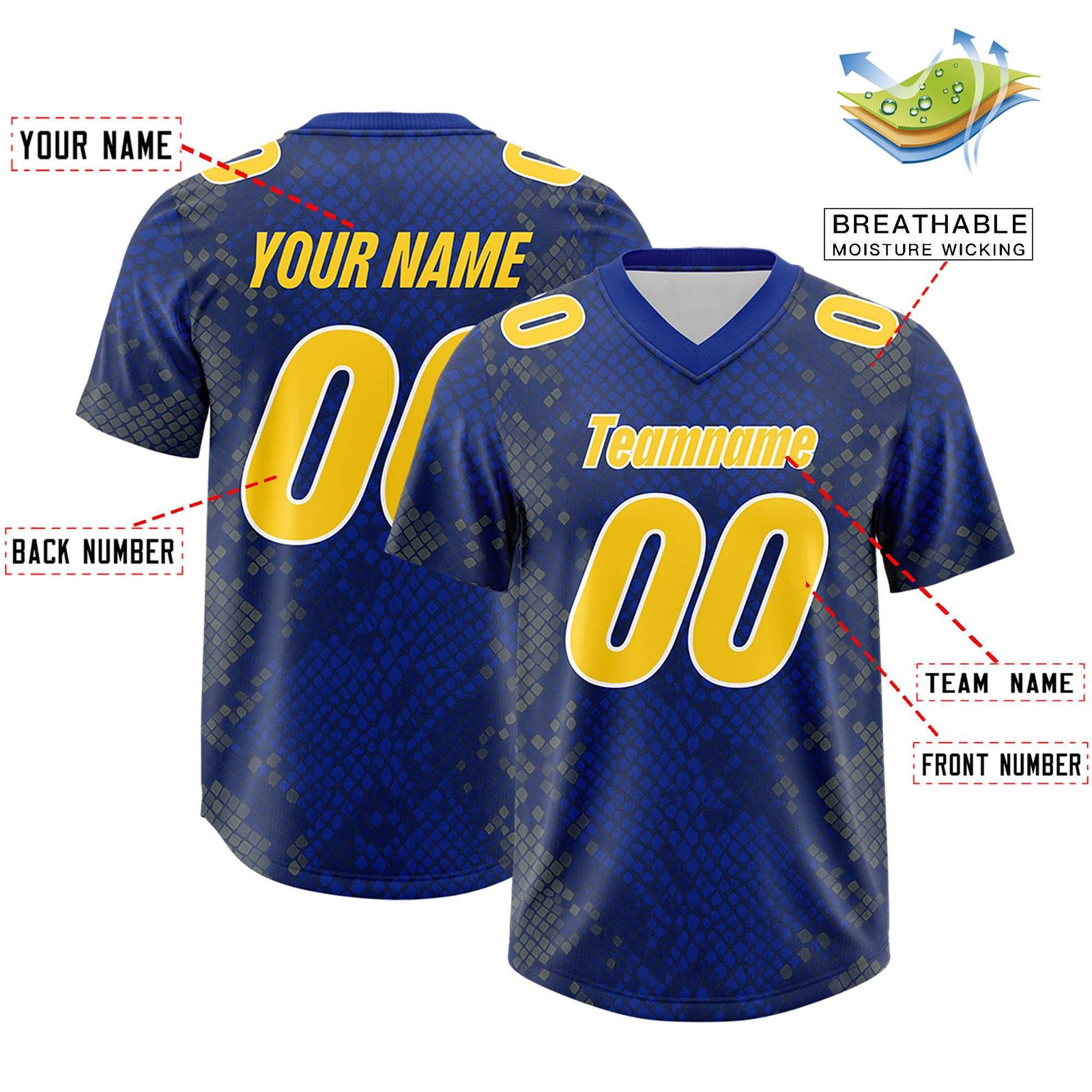 Custom Royal Personalized Snakeskin Graffiti Pattern Authentic Football Jersey