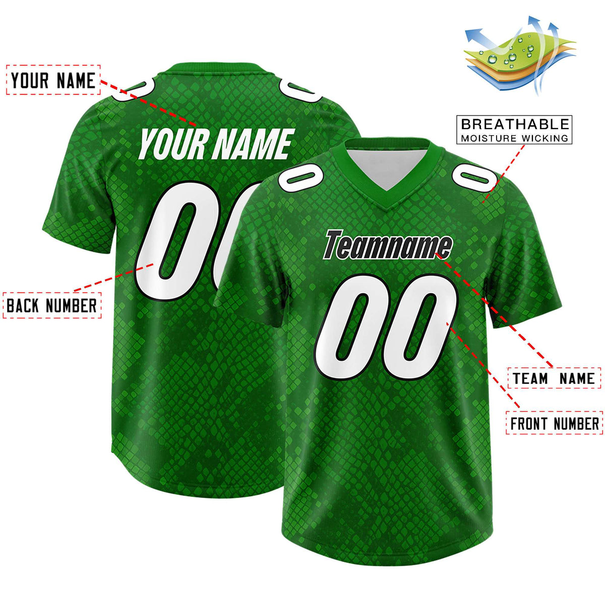 Custom Kelly Green Personalized Snakeskin Graffiti Pattern Authentic Football Jersey