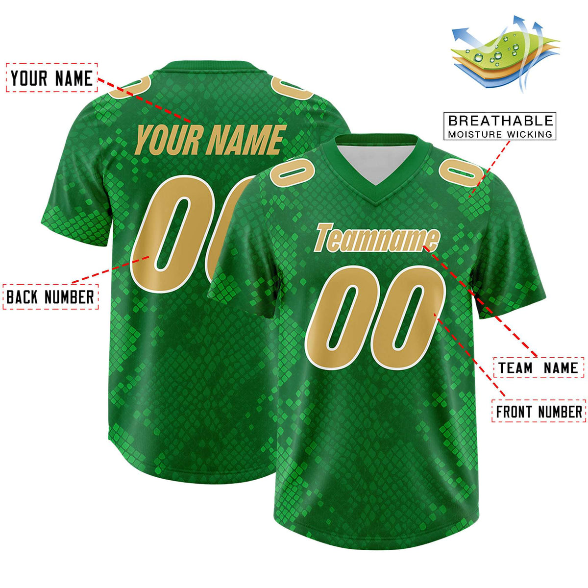 Custom Kelly Green Personalized Snakeskin Graffiti Pattern Authentic Football Jersey