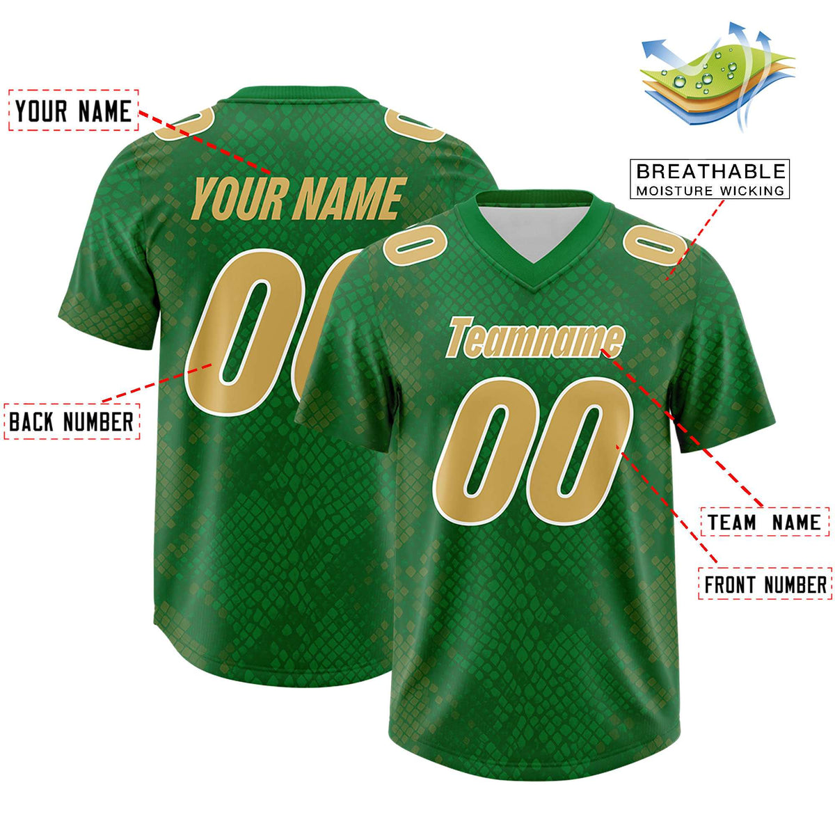 Custom Kelly Green Personalized Snakeskin Graffiti Pattern Authentic Football Jersey