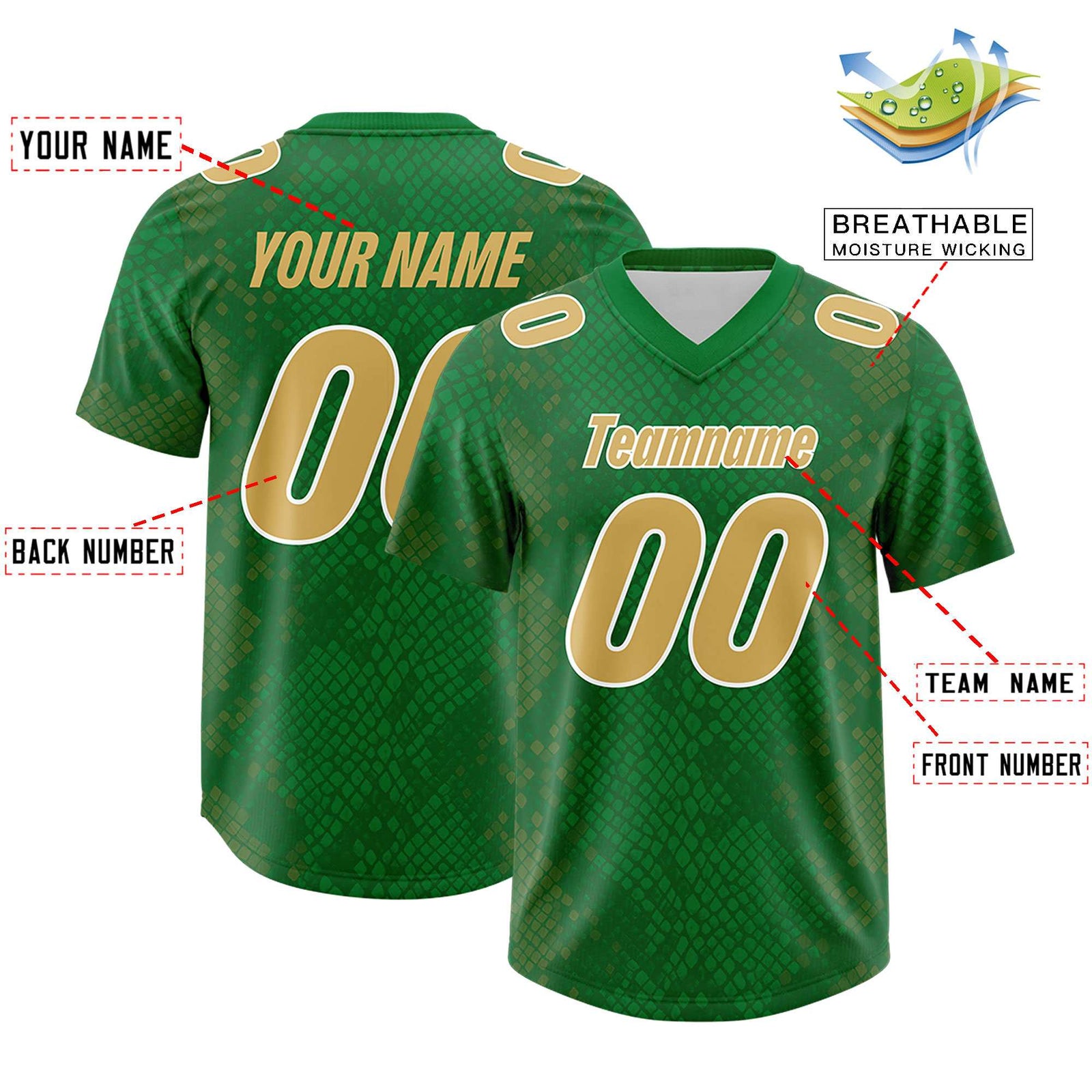 Custom Kelly Green Personalized Snakeskin Graffiti Pattern Authentic Football Jersey