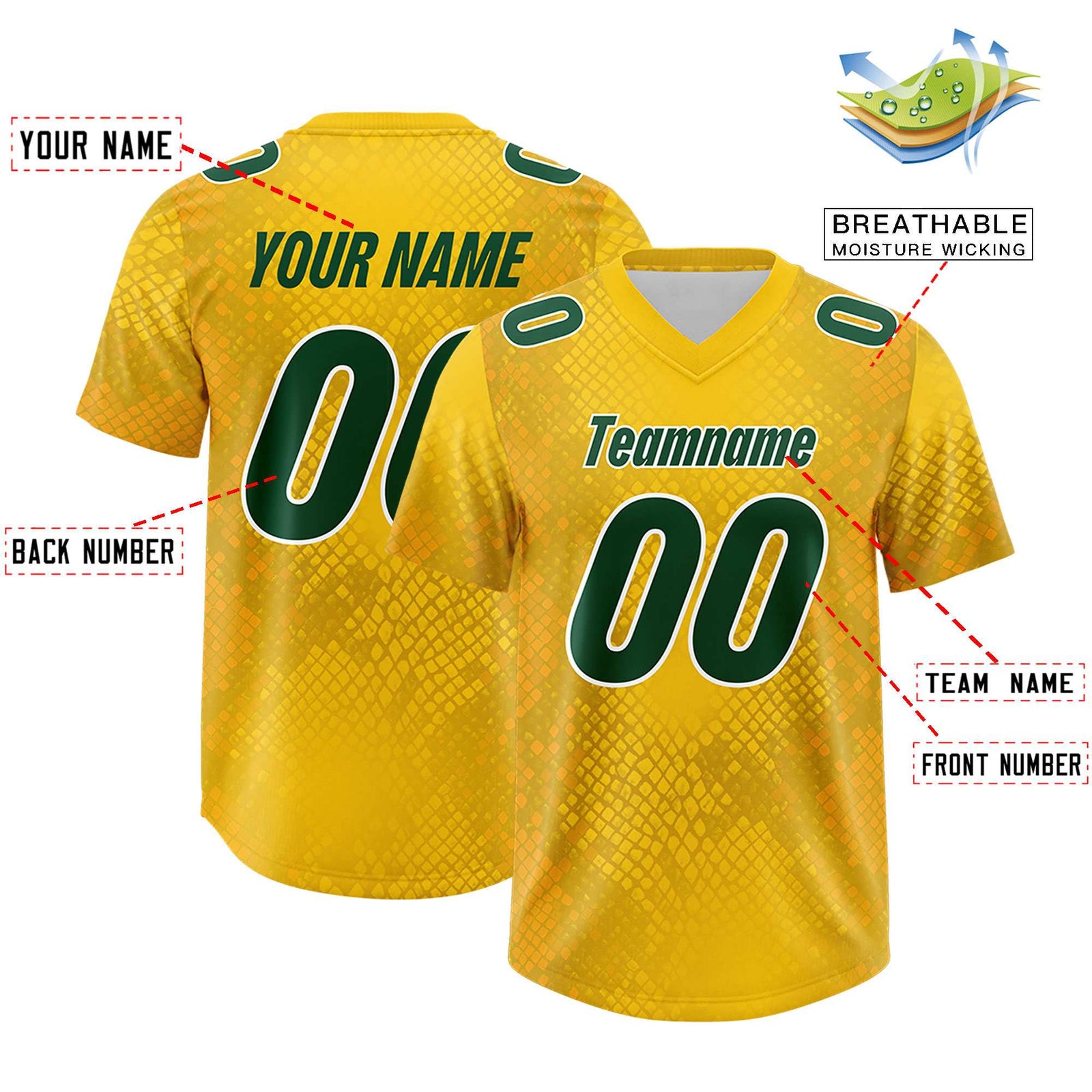 Custom Gold Personalized Snakeskin Graffiti Pattern Authentic Football Jersey