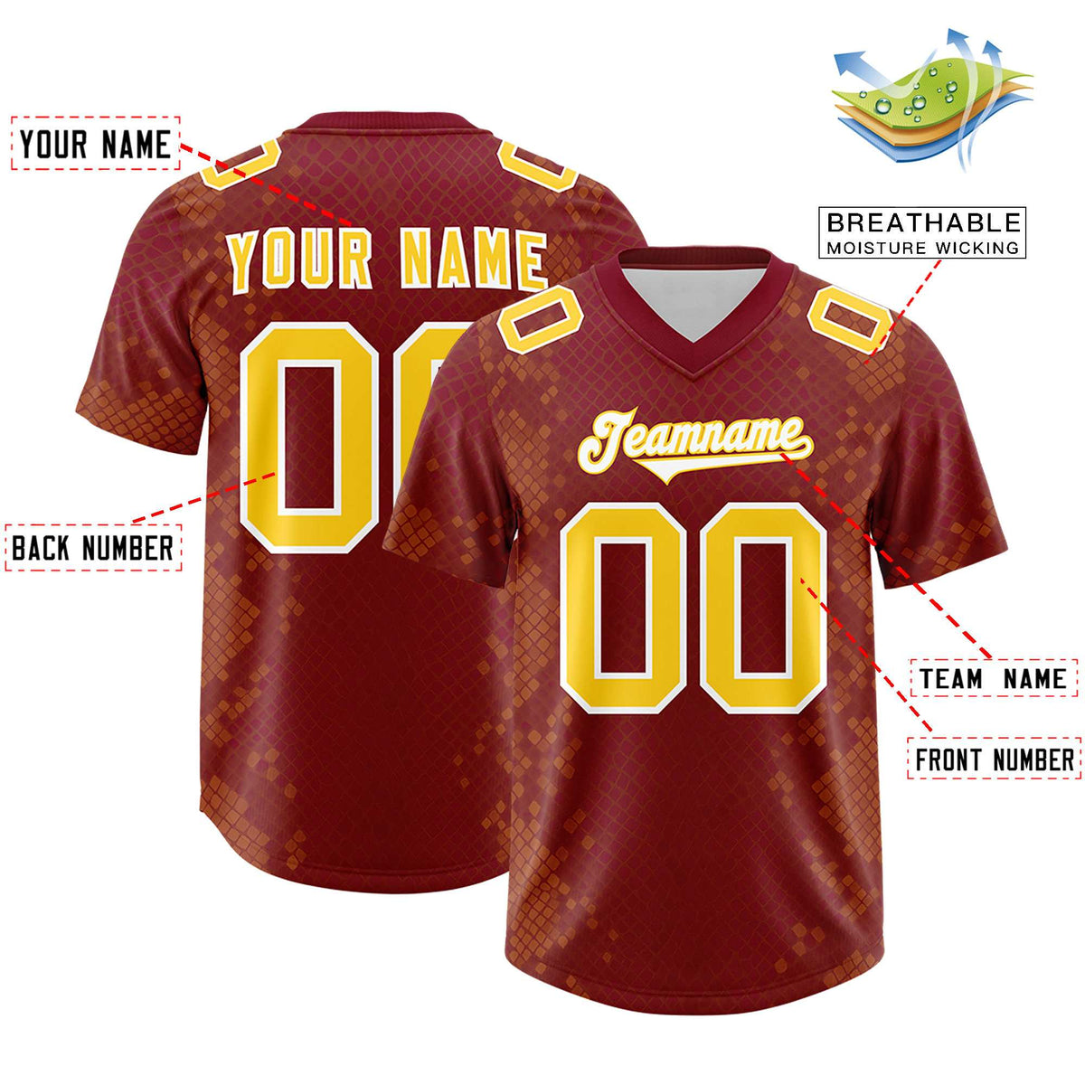 Custom Crimson Personalized Snakeskin Graffiti Pattern Authentic Football Jersey