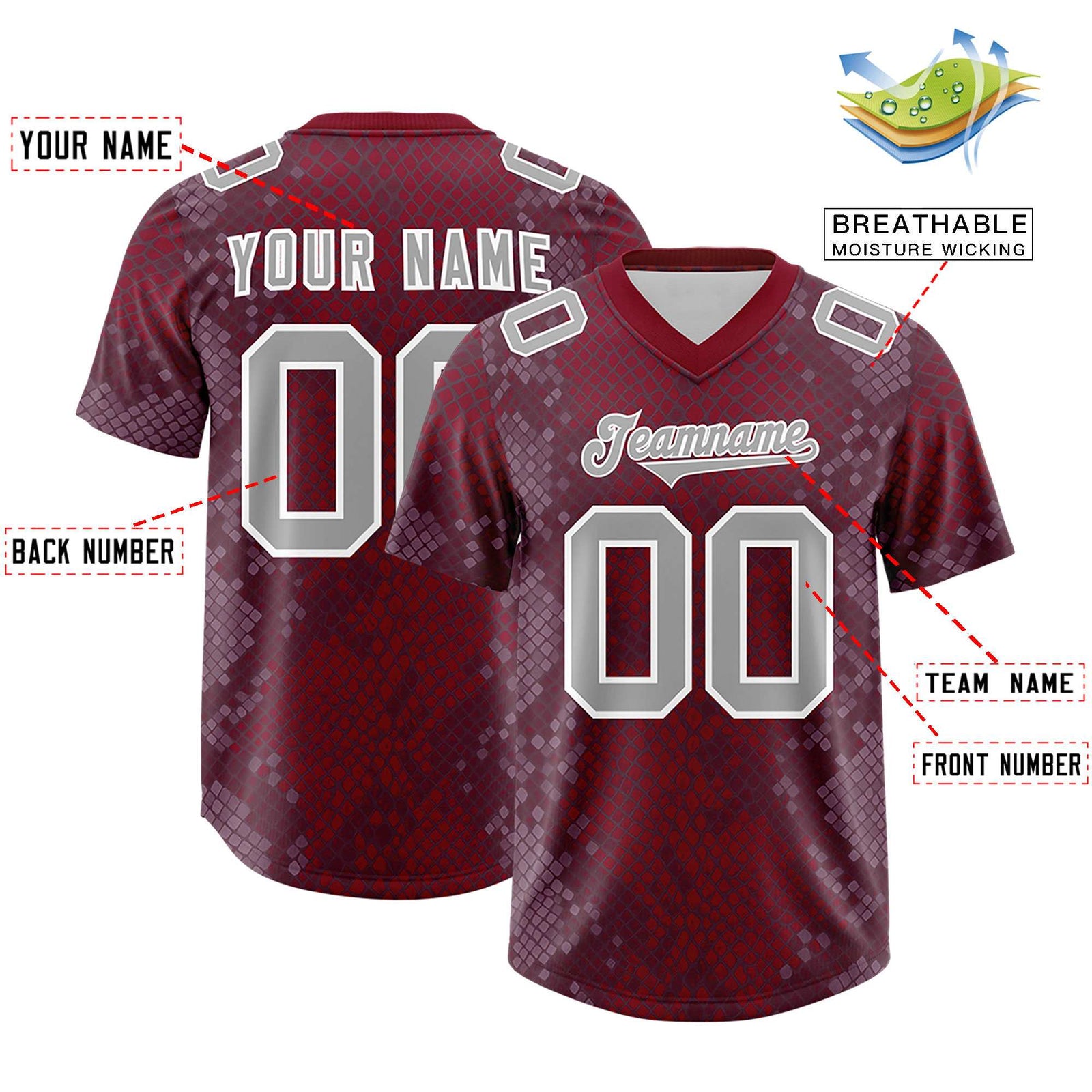 Custom Crimson Personalized Snakeskin Graffiti Pattern Authentic Football Jersey