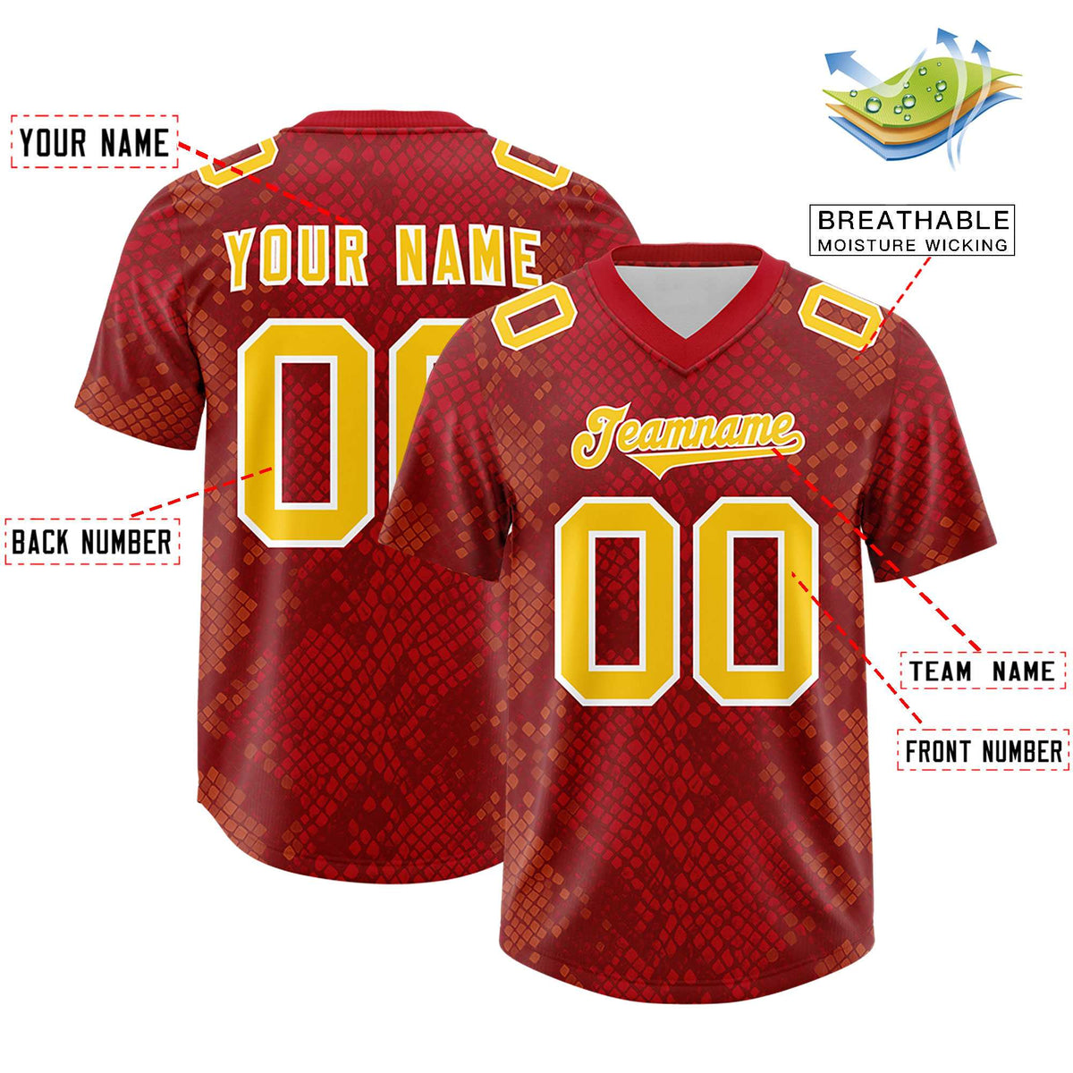Custom Red Personalized Snakeskin Graffiti Pattern Authentic Football Jersey