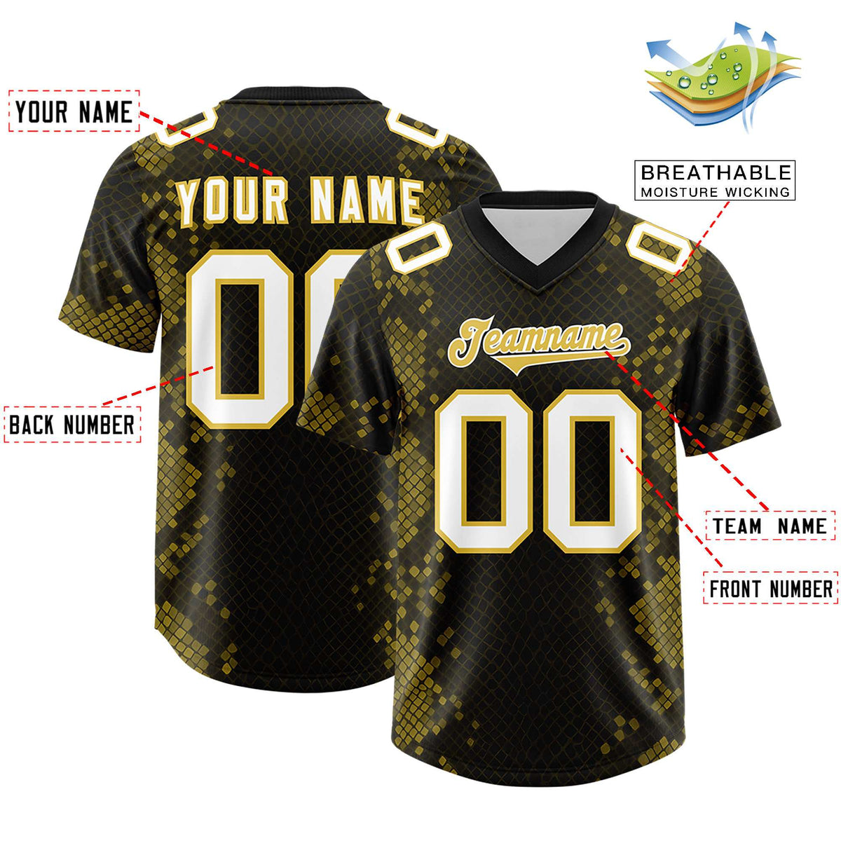 Custom Black Personalized Snakeskin Graffiti Pattern Authentic Football Jersey