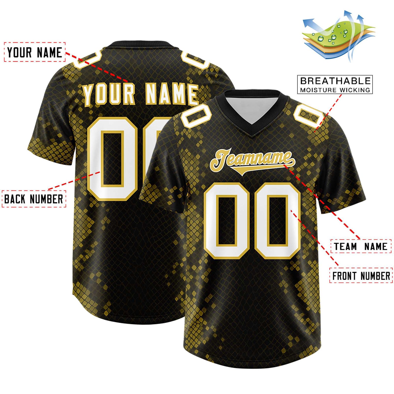 Custom Black Personalized Snakeskin Graffiti Pattern Authentic Football Jersey