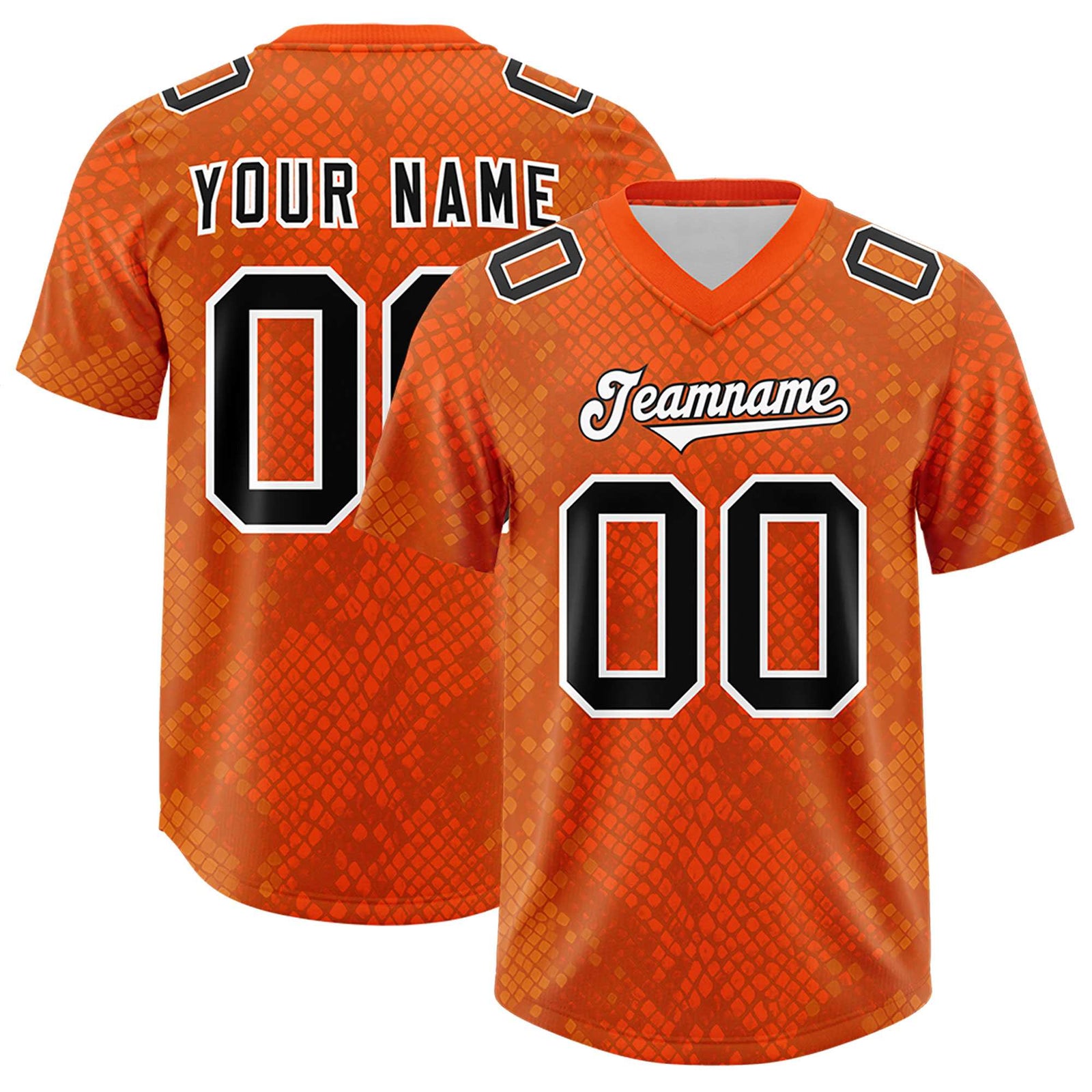 Custom Orange Personalized Snakeskin Graffiti Pattern Authentic Football Jersey