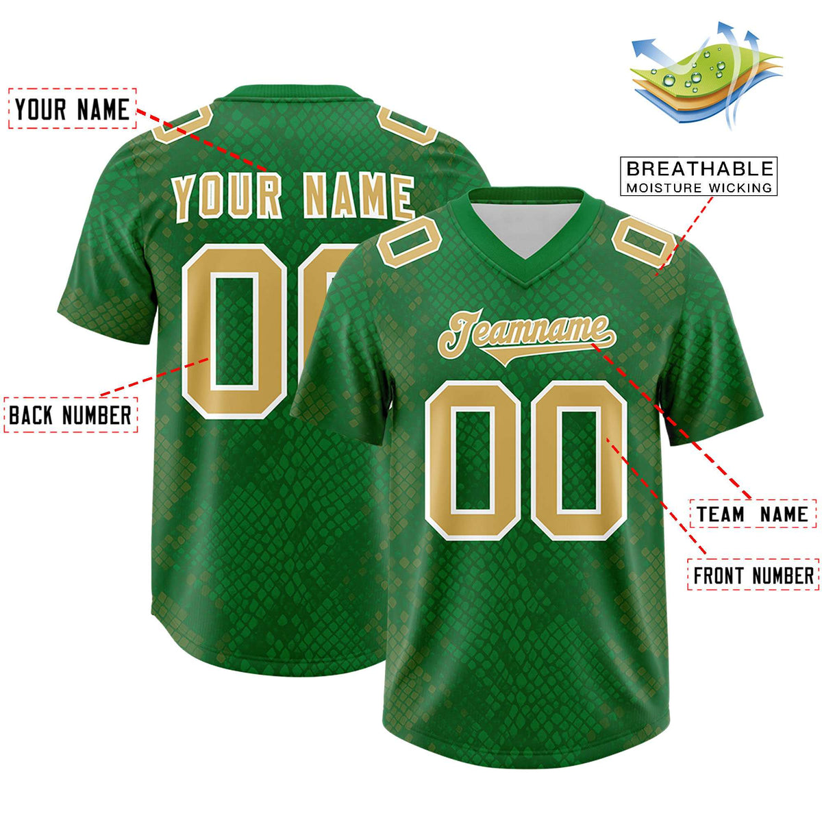 Custom Kelly Green Personalized Snakeskin Graffiti Pattern Authentic Football Jersey