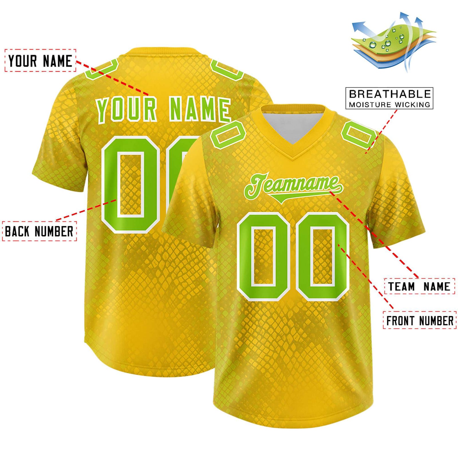 Custom Gold Personalized Snakeskin Graffiti Pattern Authentic Football Jersey