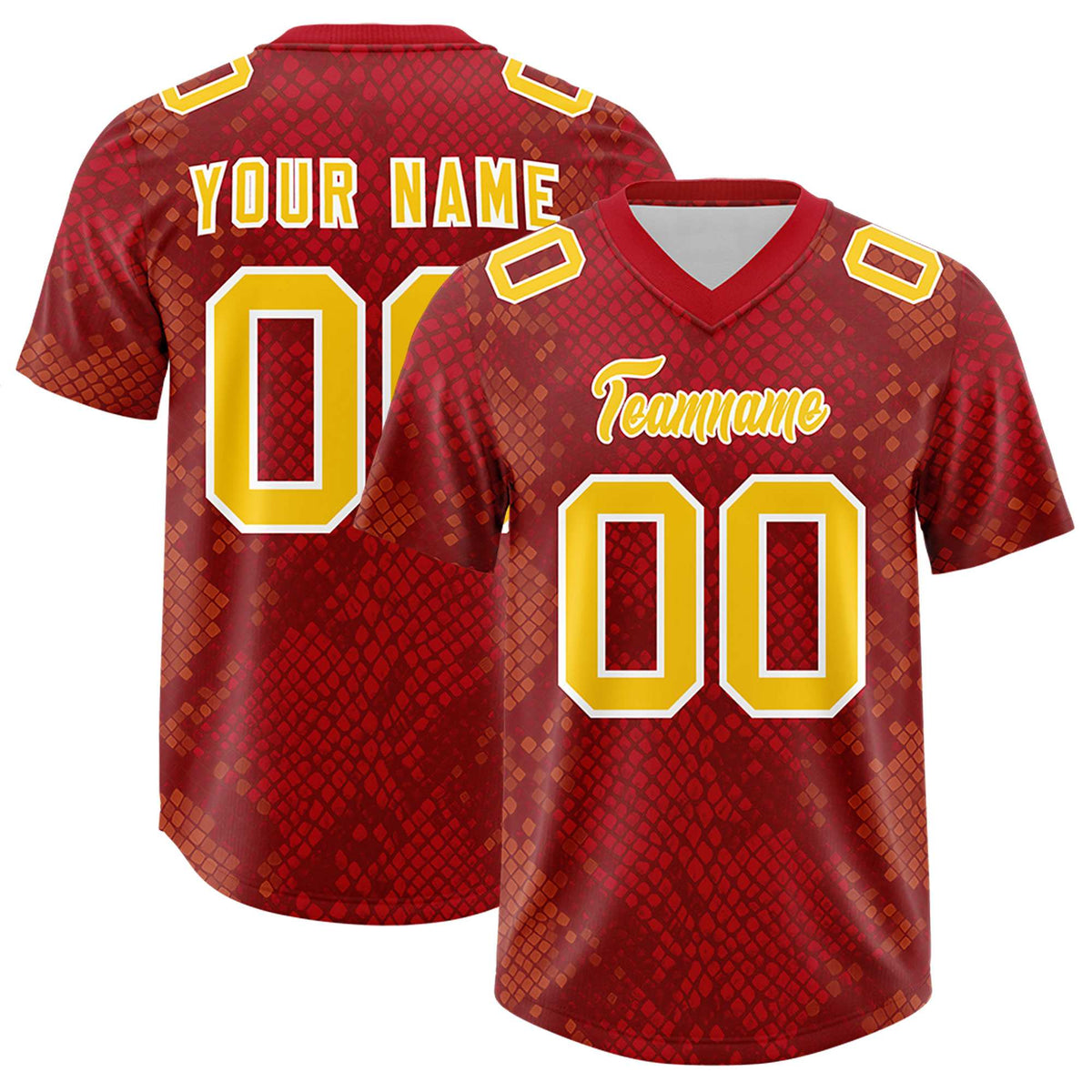 Custom Red Personalized Snakeskin Graffiti Pattern Authentic Football Jersey