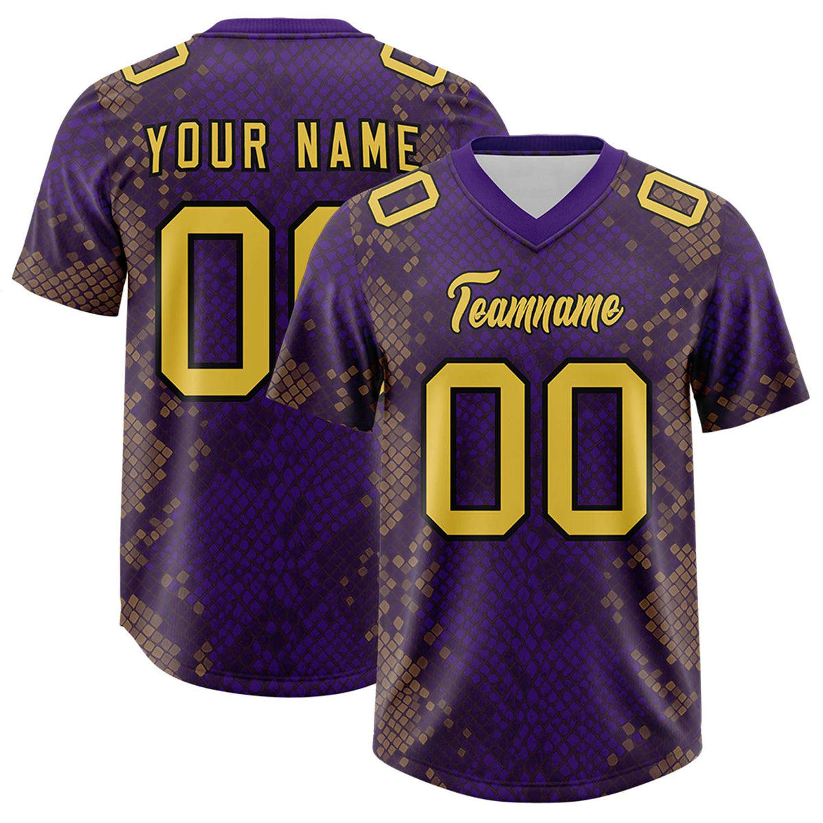 Custom Purple Personalized Snakeskin Graffiti Pattern Authentic Football Jersey