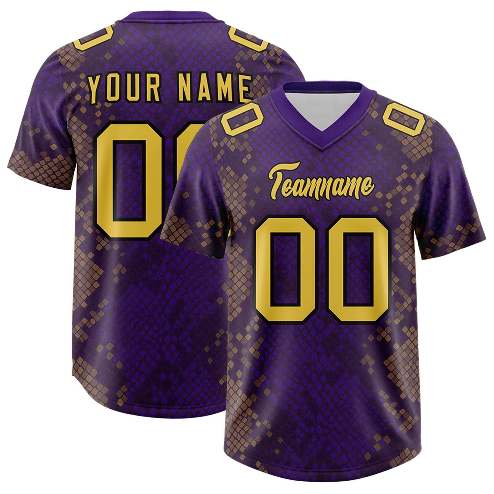 Custom Purple Personalized Snakeskin Graffiti Pattern Authentic Football Jersey