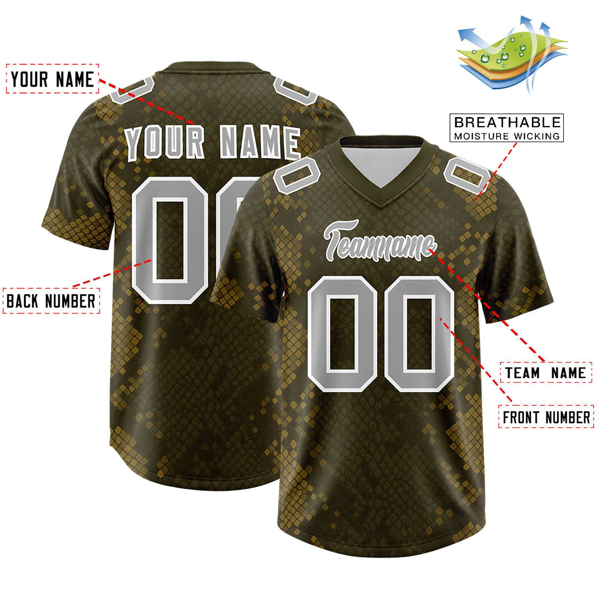 Custom Olive Personalized Snakeskin Graffiti Pattern Authentic Football Jersey