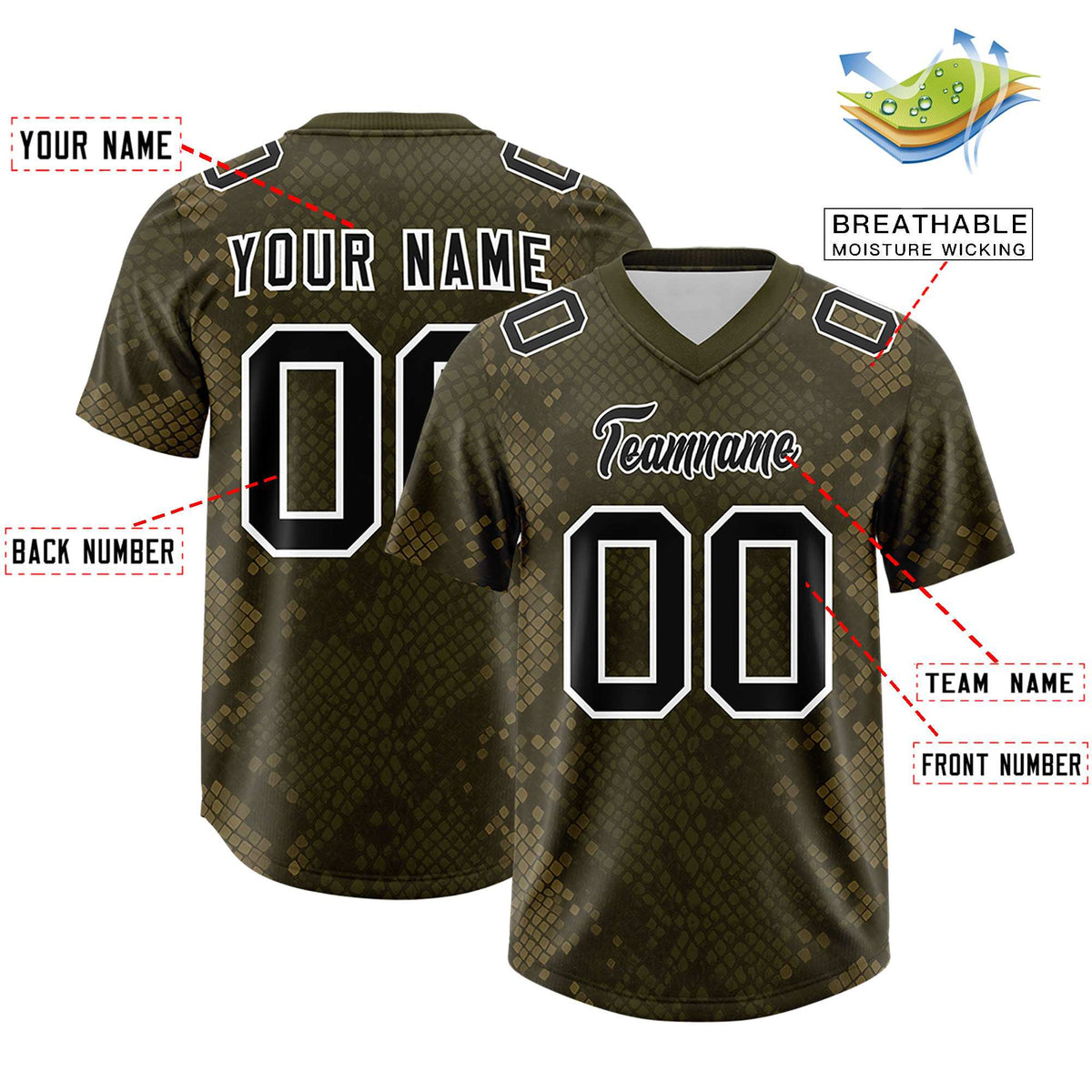 Custom Olive Personalized Snakeskin Graffiti Pattern Authentic Football Jersey