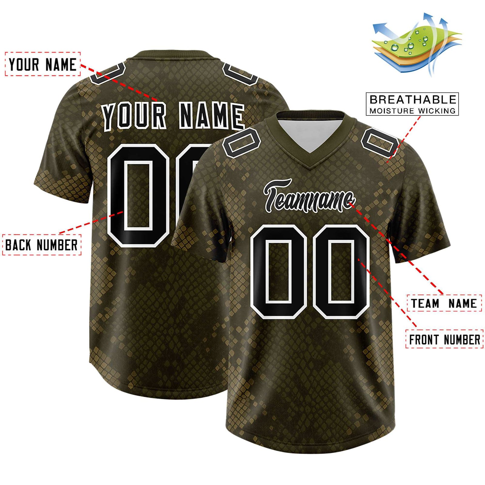 Custom Olive Personalized Snakeskin Graffiti Pattern Authentic Football Jersey