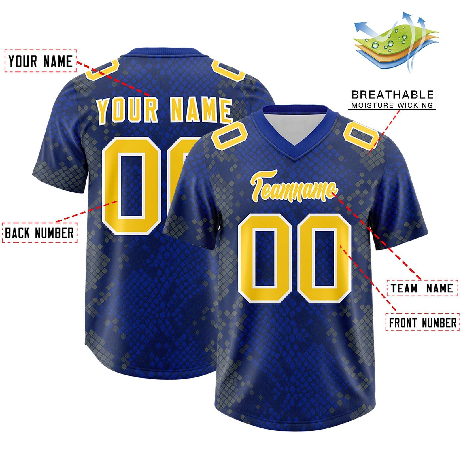 Custom Royal Personalized Snakeskin Graffiti Pattern Authentic Football Jersey