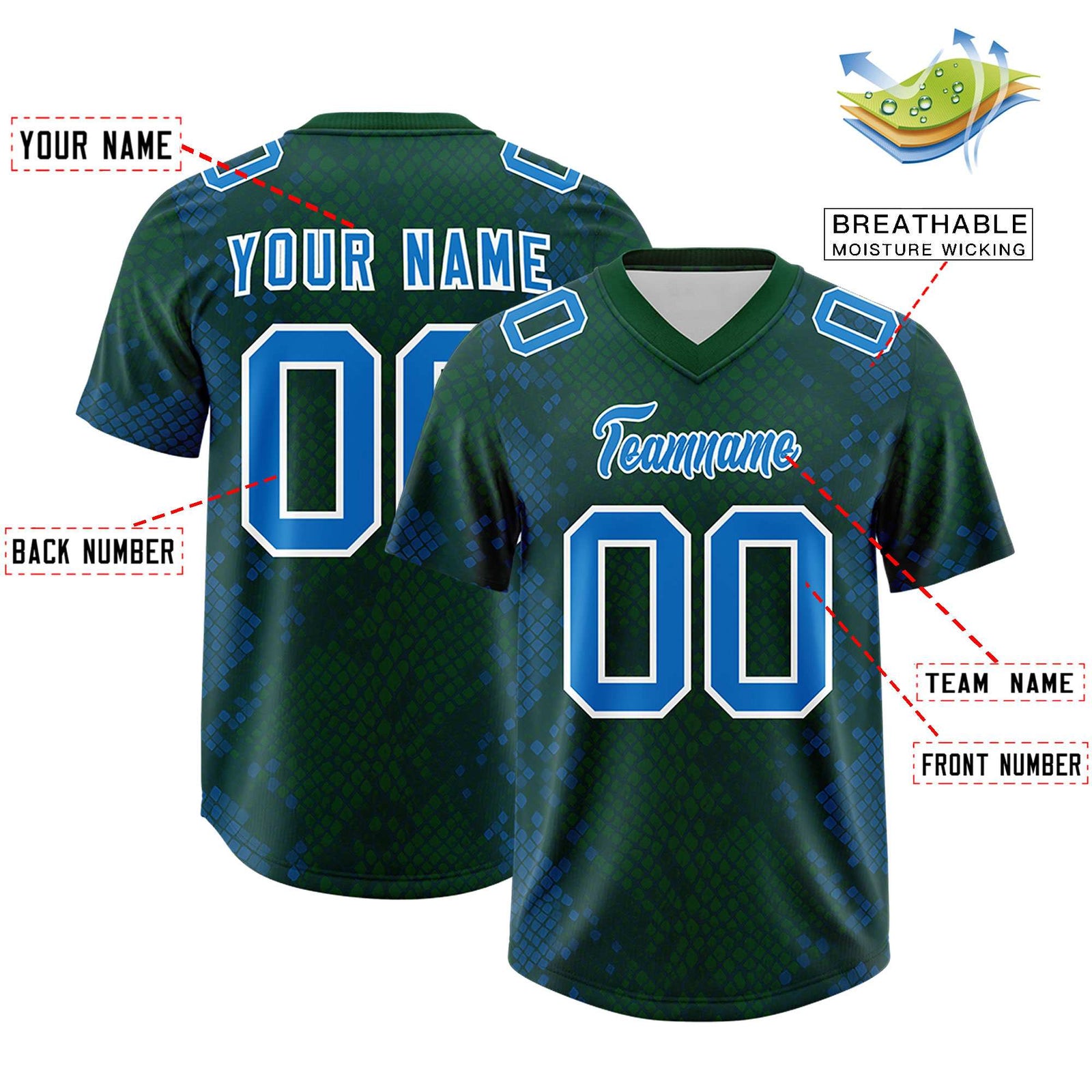 Custom Green Personalized Snakeskin Graffiti Pattern Authentic Football Jersey