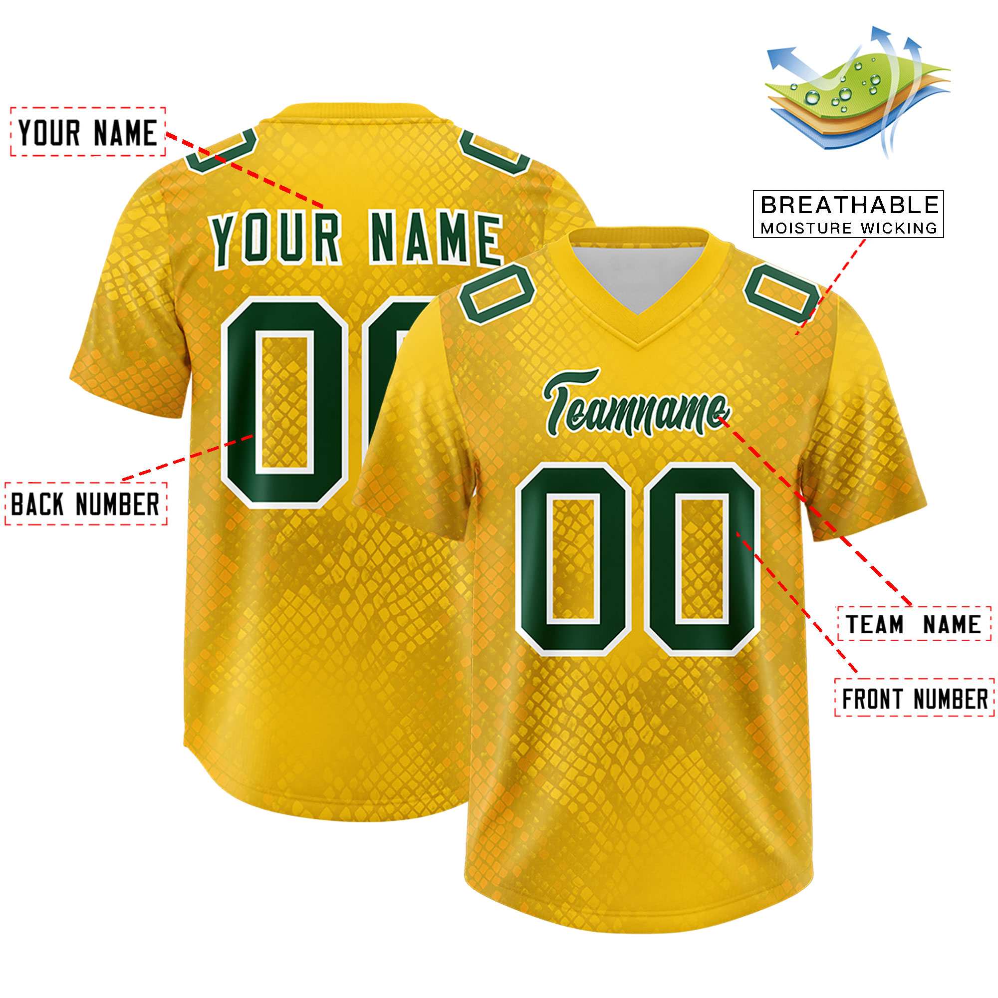 Custom Gold Personalized Snakeskin Graffiti Pattern Authentic Football Jersey