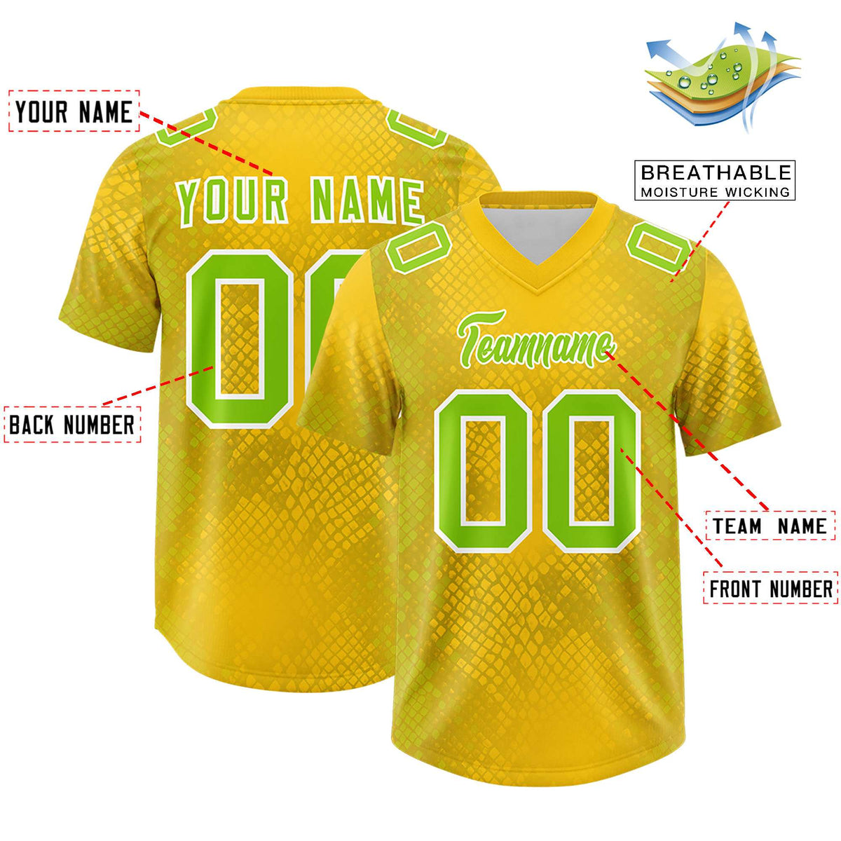Custom Gold Personalized Snakeskin Graffiti Pattern Authentic Football Jersey