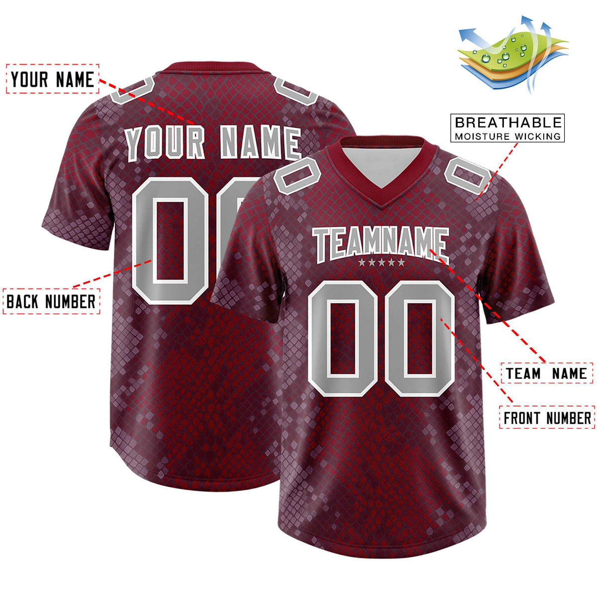 Custom Crimson Personalized Snakeskin Graffiti Pattern Authentic Football Jersey