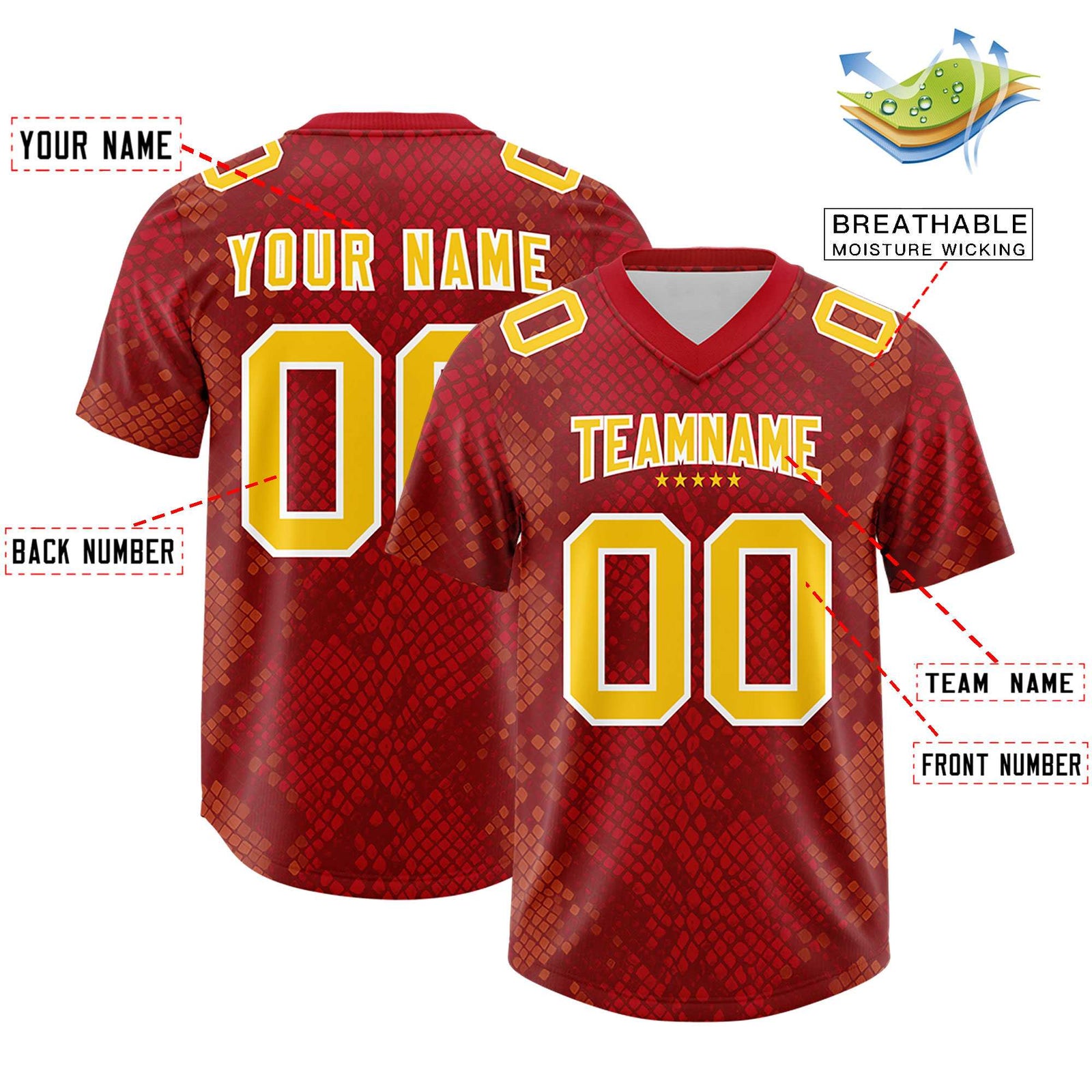 Custom Red Personalized Snakeskin Graffiti Pattern Authentic Football Jersey