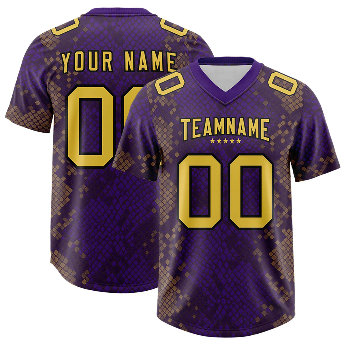 Custom Purple Personalized Snakeskin Graffiti Pattern Authentic Football Jersey