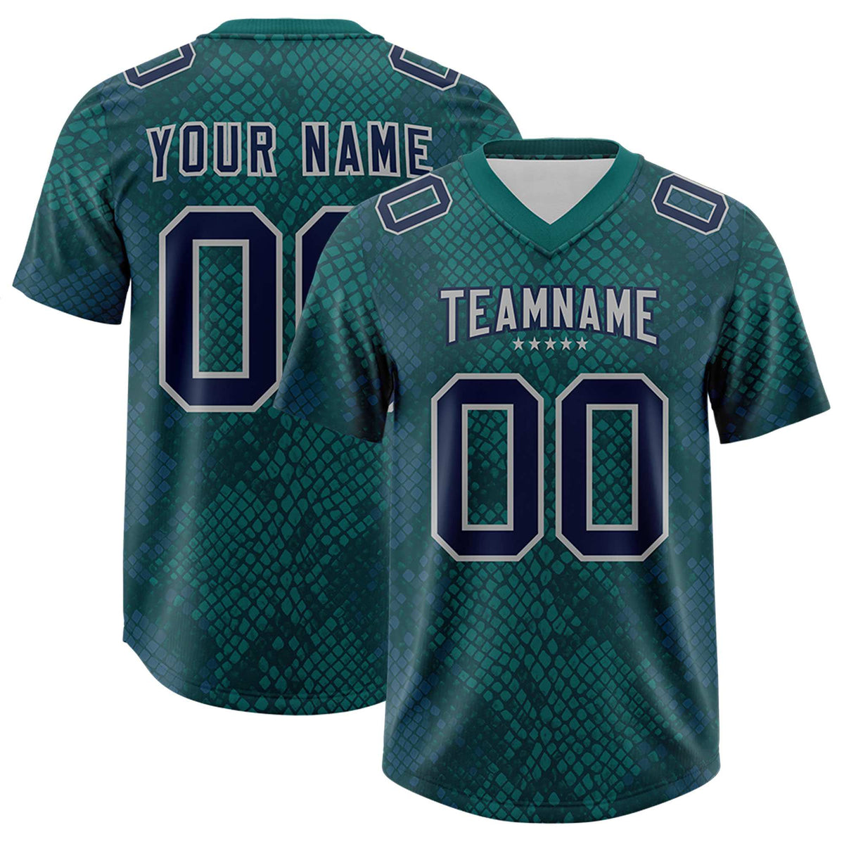 Custom Aqua Personalized Snakeskin Graffiti Pattern Authentic Football Jersey
