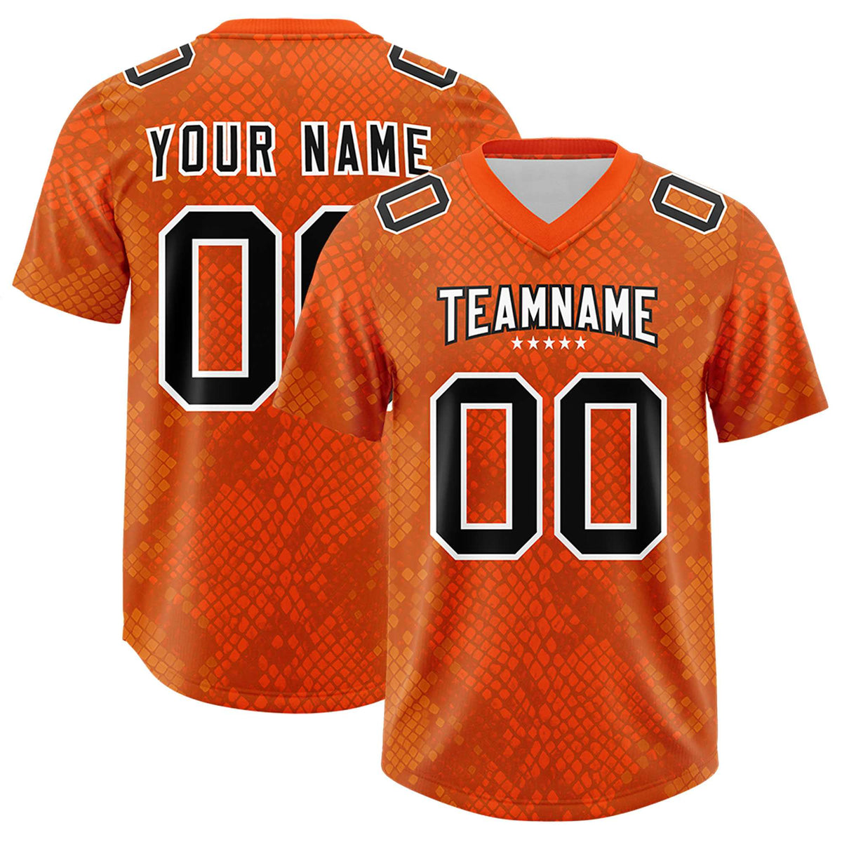 Custom Orange Personalized Snakeskin Graffiti Pattern Authentic Football Jersey