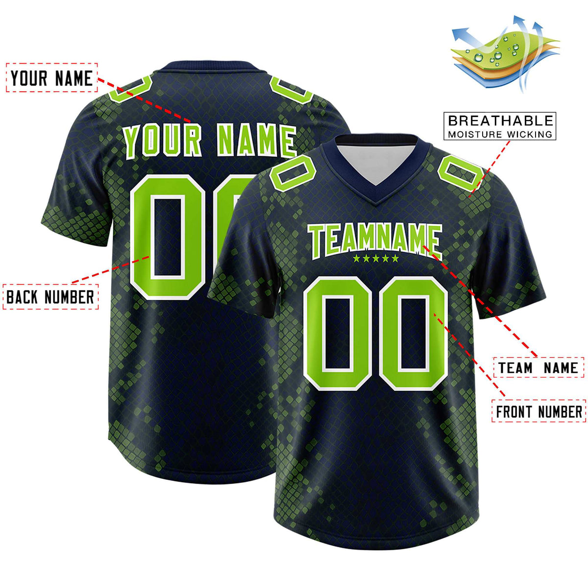 Custom Navy Personalized Snakeskin Graffiti Pattern Authentic Football Jersey