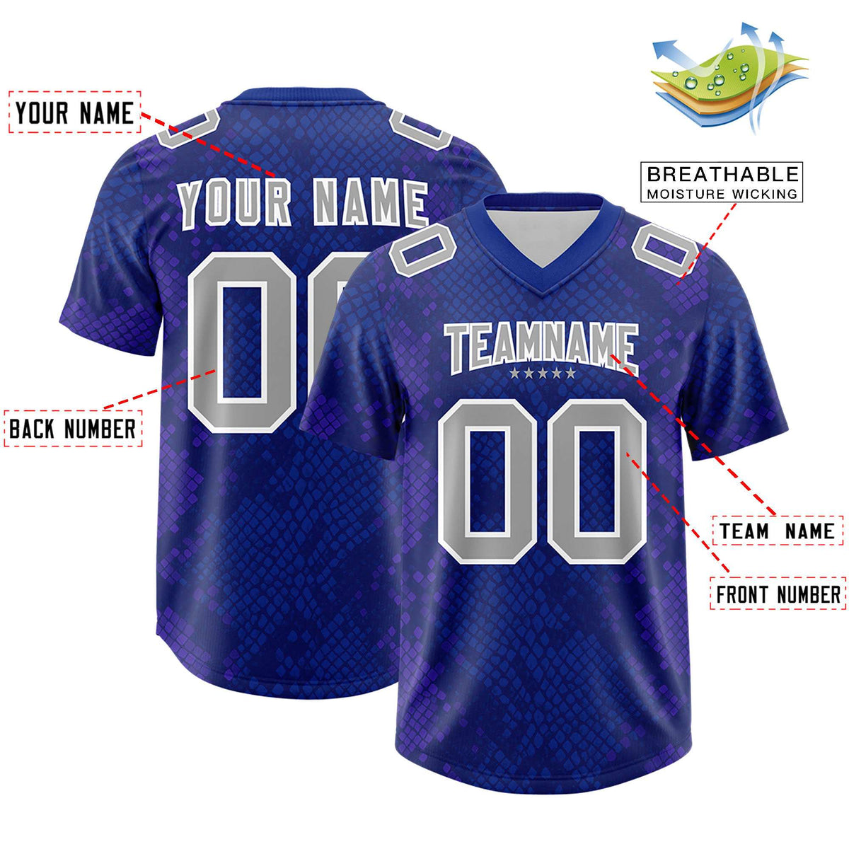 Custom Royal Personalized Snakeskin Graffiti Pattern Authentic Football Jersey