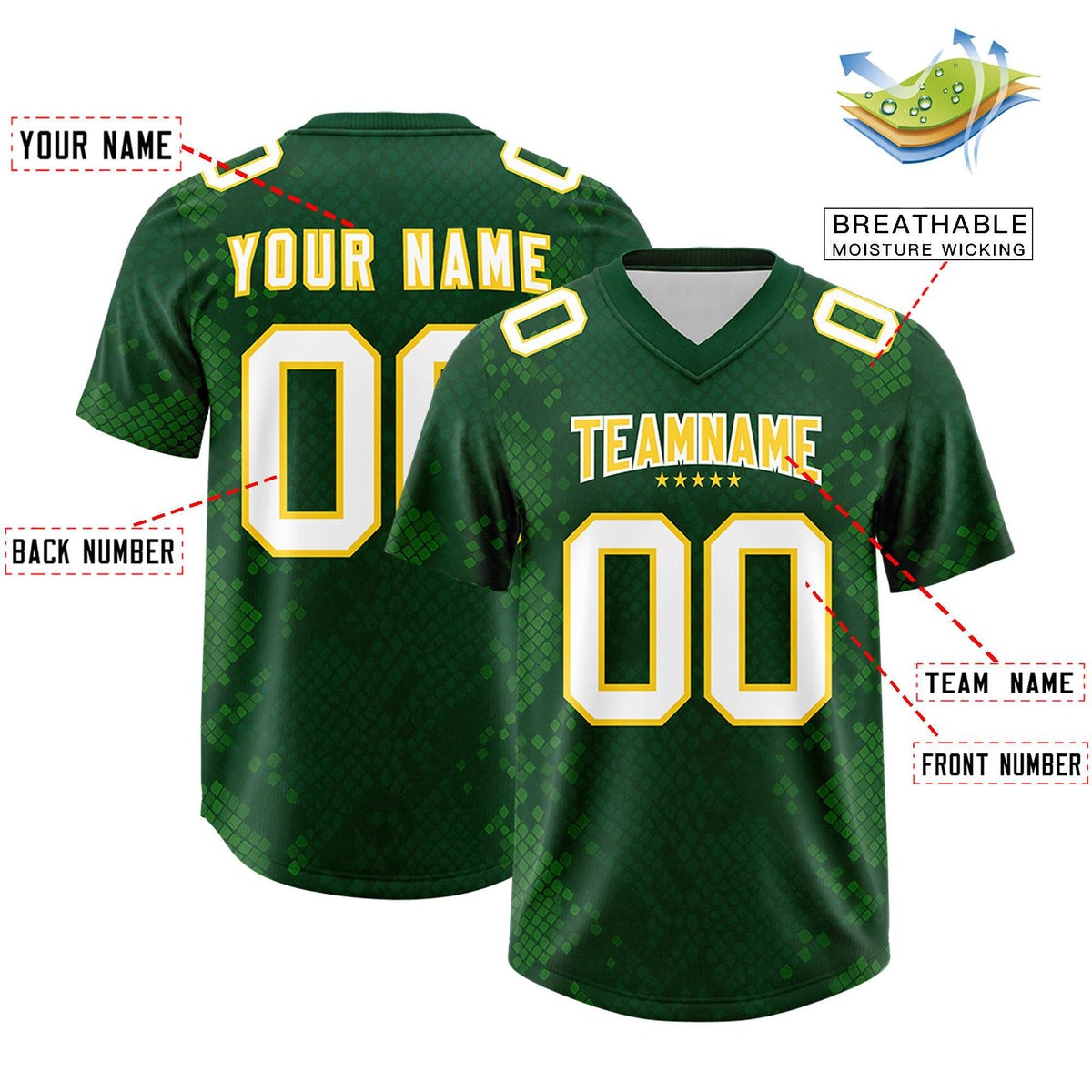 Custom Green Personalized Snakeskin Graffiti Pattern Authentic Football Jersey