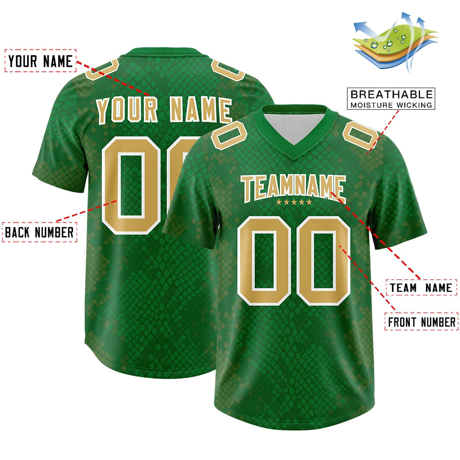 Custom Kelly Green Personalized Snakeskin Graffiti Pattern Authentic Football Jersey
