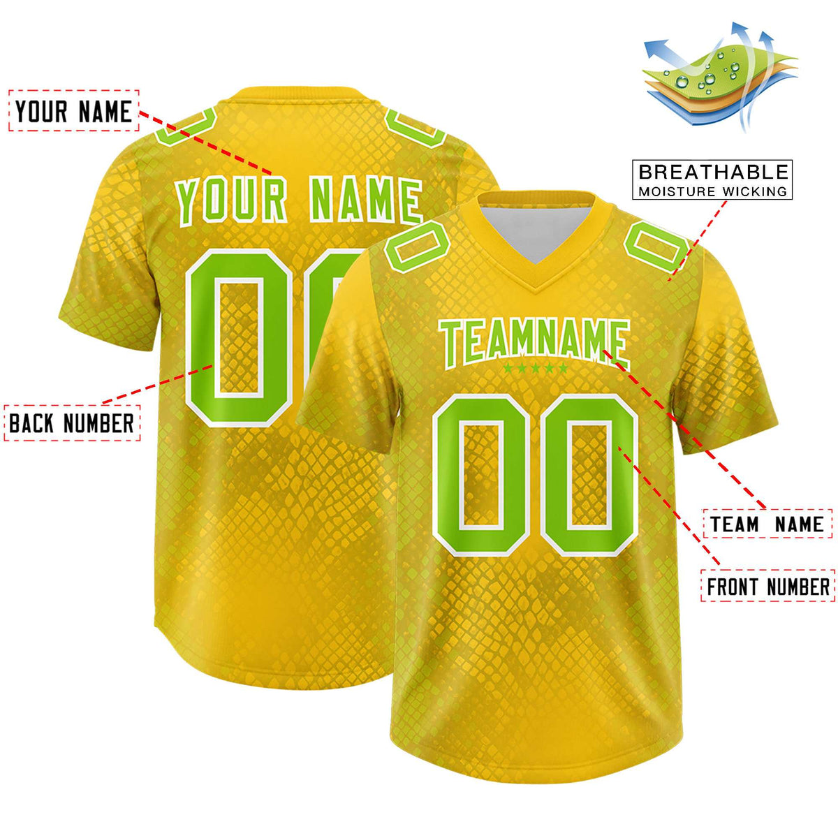 Custom Gold Personalized Snakeskin Graffiti Pattern Authentic Football Jersey