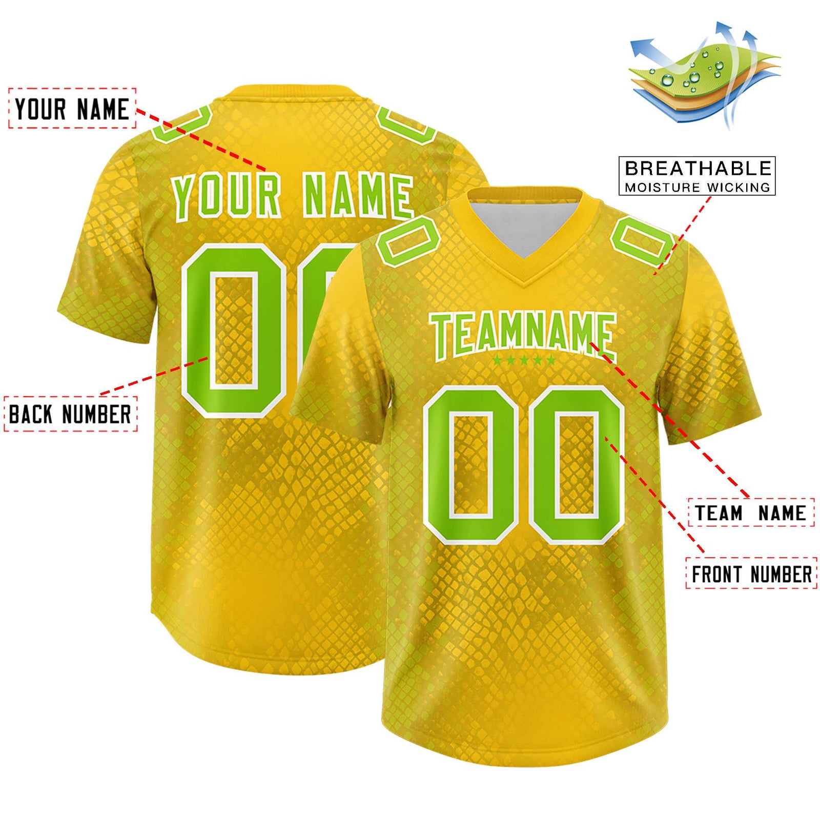 Custom Gold Personalized Snakeskin Graffiti Pattern Authentic Football Jersey