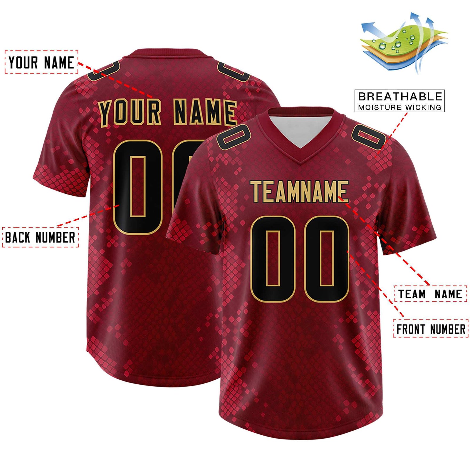 Custom Crimson Personalized Snakeskin Graffiti Pattern Authentic Football Jersey