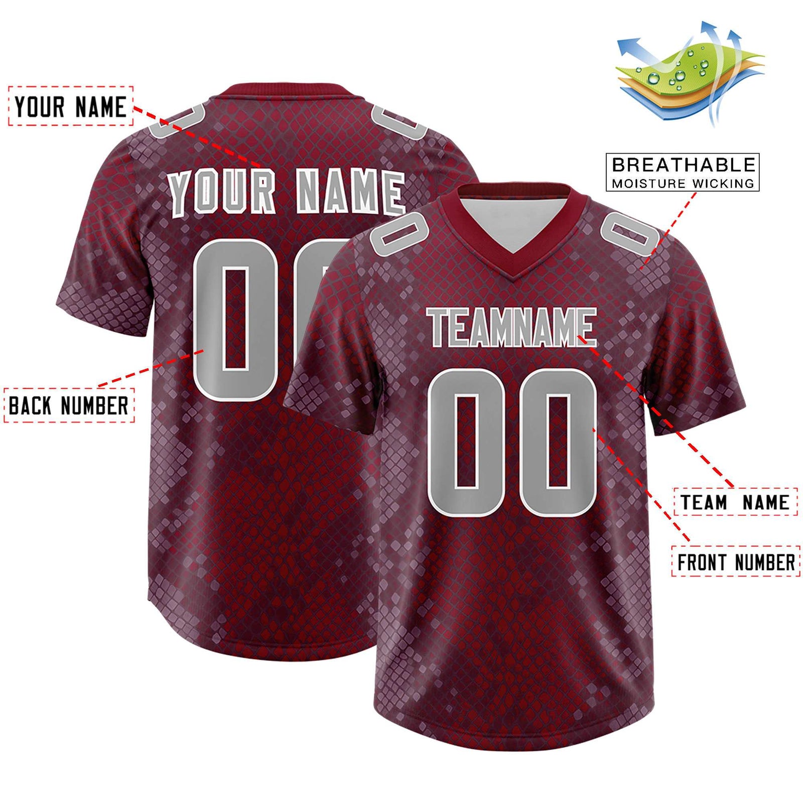 Custom Crimson Personalized Snakeskin Graffiti Pattern Authentic Football Jersey