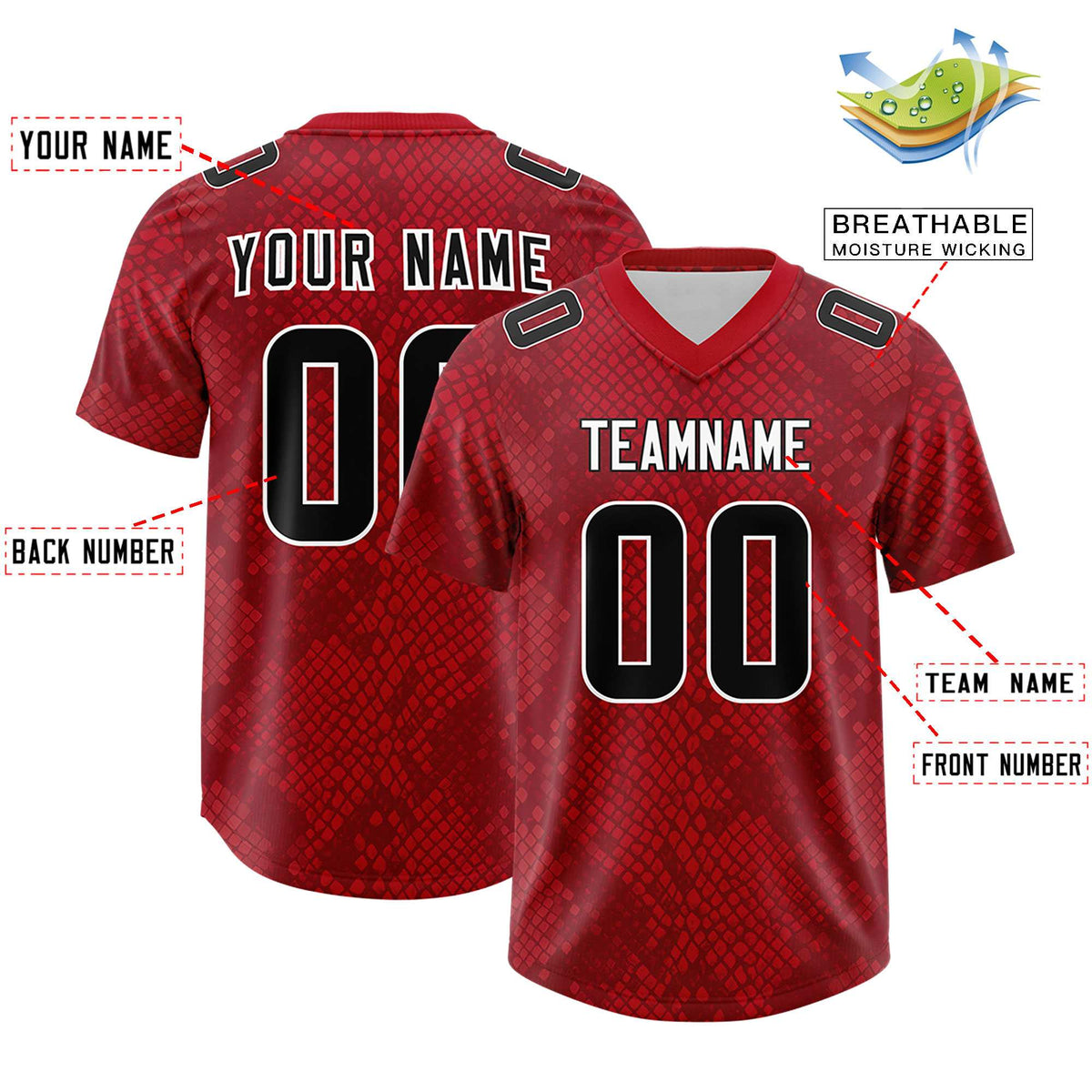 Custom Red Personalized Snakeskin Graffiti Pattern Authentic Football Jersey