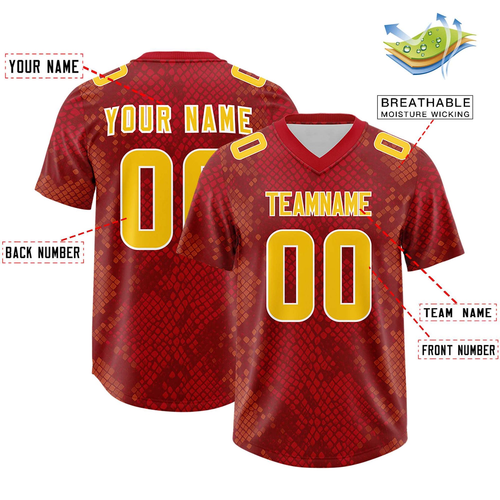 Custom Red Personalized Snakeskin Graffiti Pattern Authentic Football Jersey