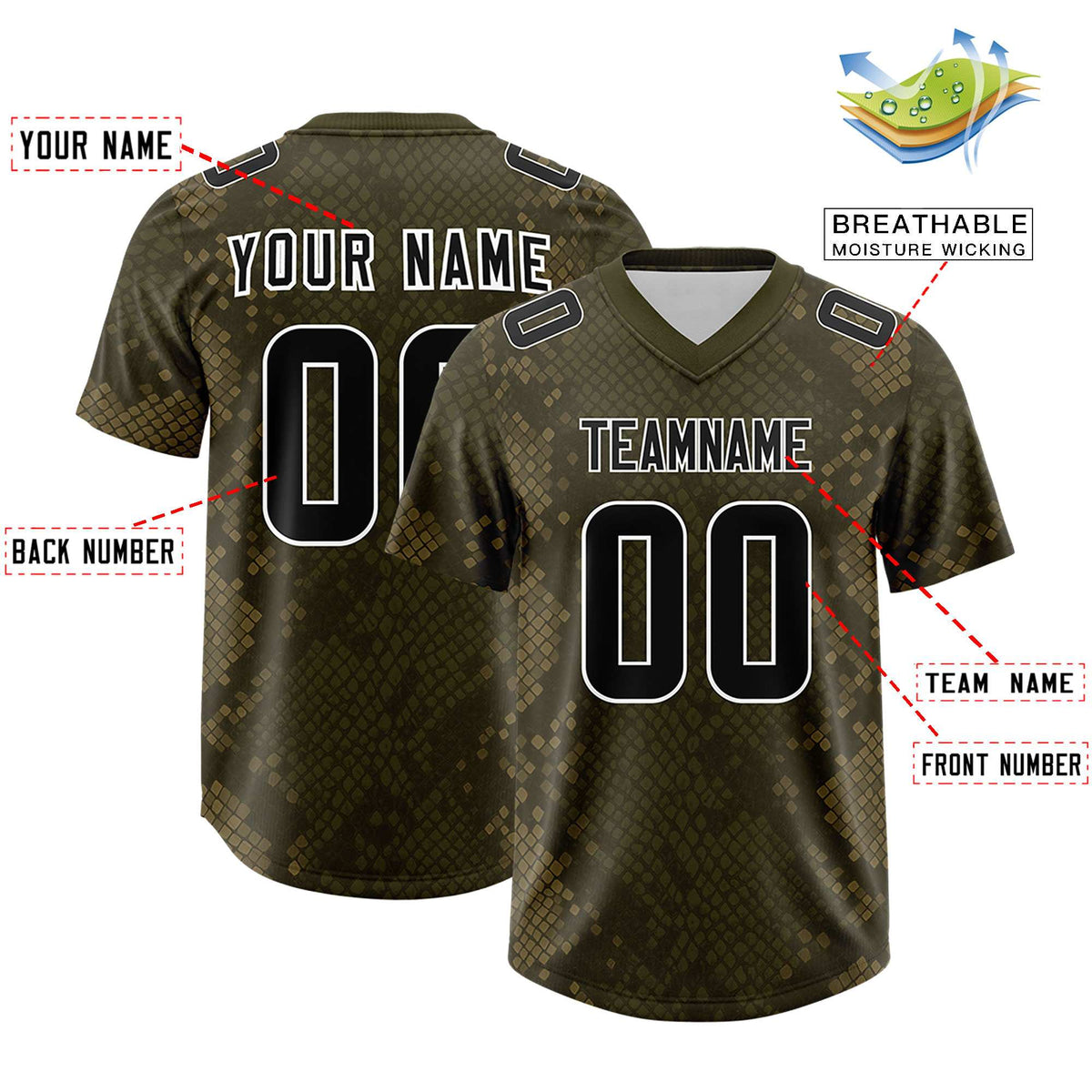 Custom Olive Personalized Snakeskin Graffiti Pattern Authentic Football Jersey
