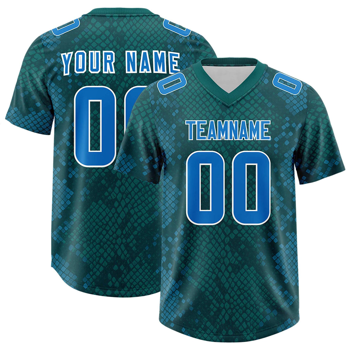 Custom Aqua Personalized Snakeskin Graffiti Pattern Authentic Football Jersey