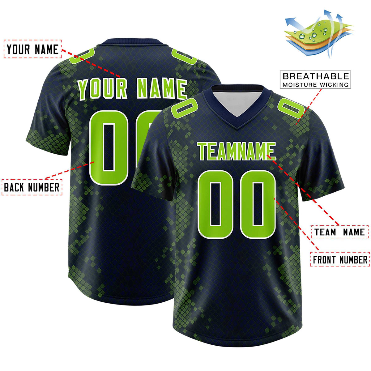 Custom Navy Personalized Snakeskin Graffiti Pattern Authentic Football Jersey