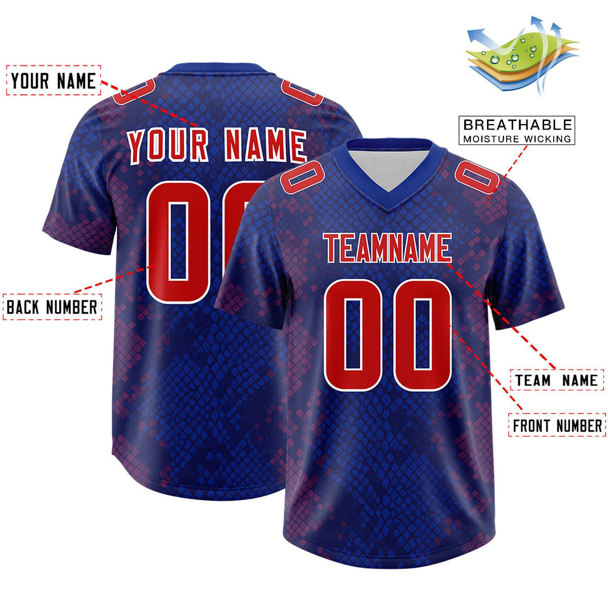 Custom Royal Personalized Snakeskin Graffiti Pattern Authentic Football Jersey