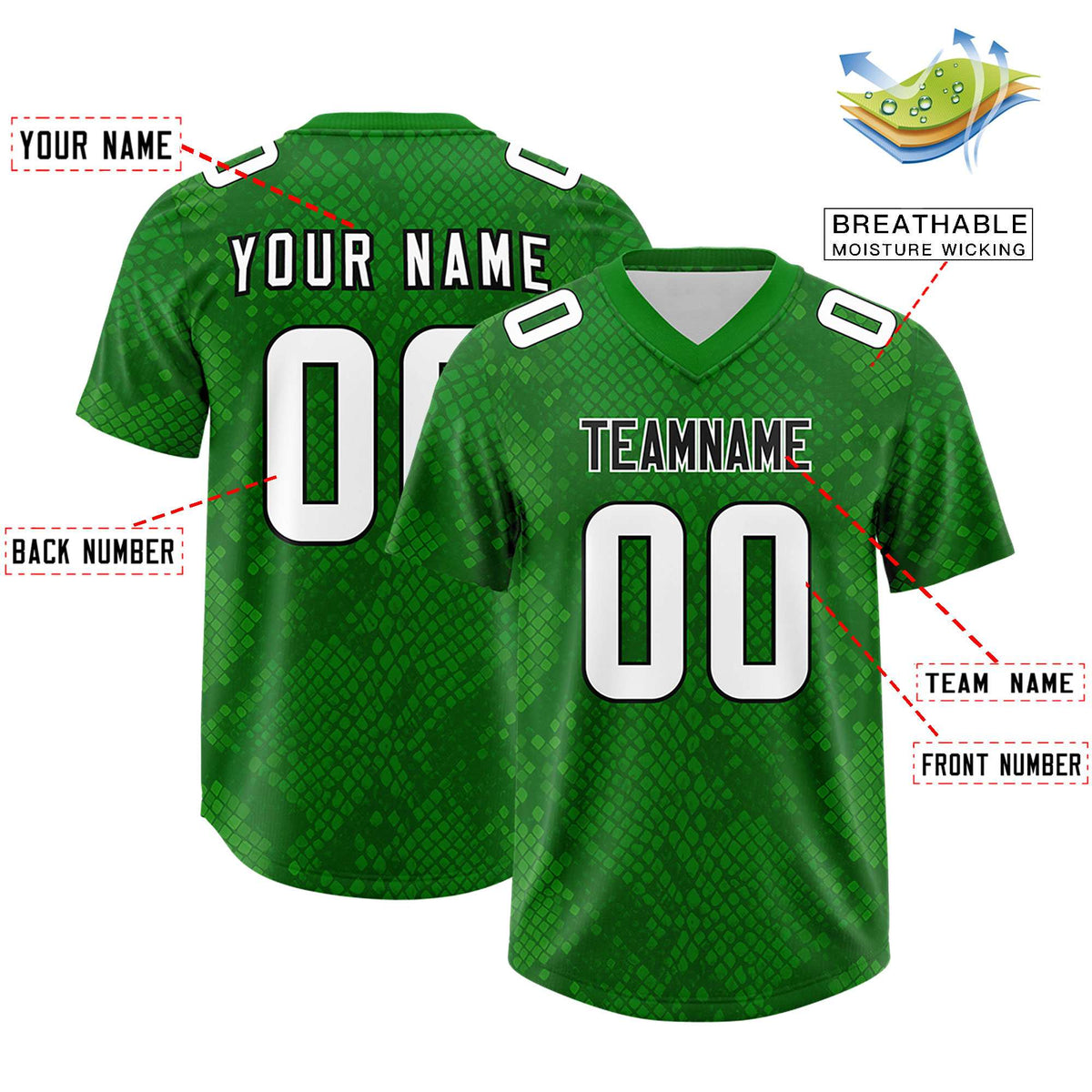 Custom Kelly Green Personalized Snakeskin Graffiti Pattern Authentic Football Jersey