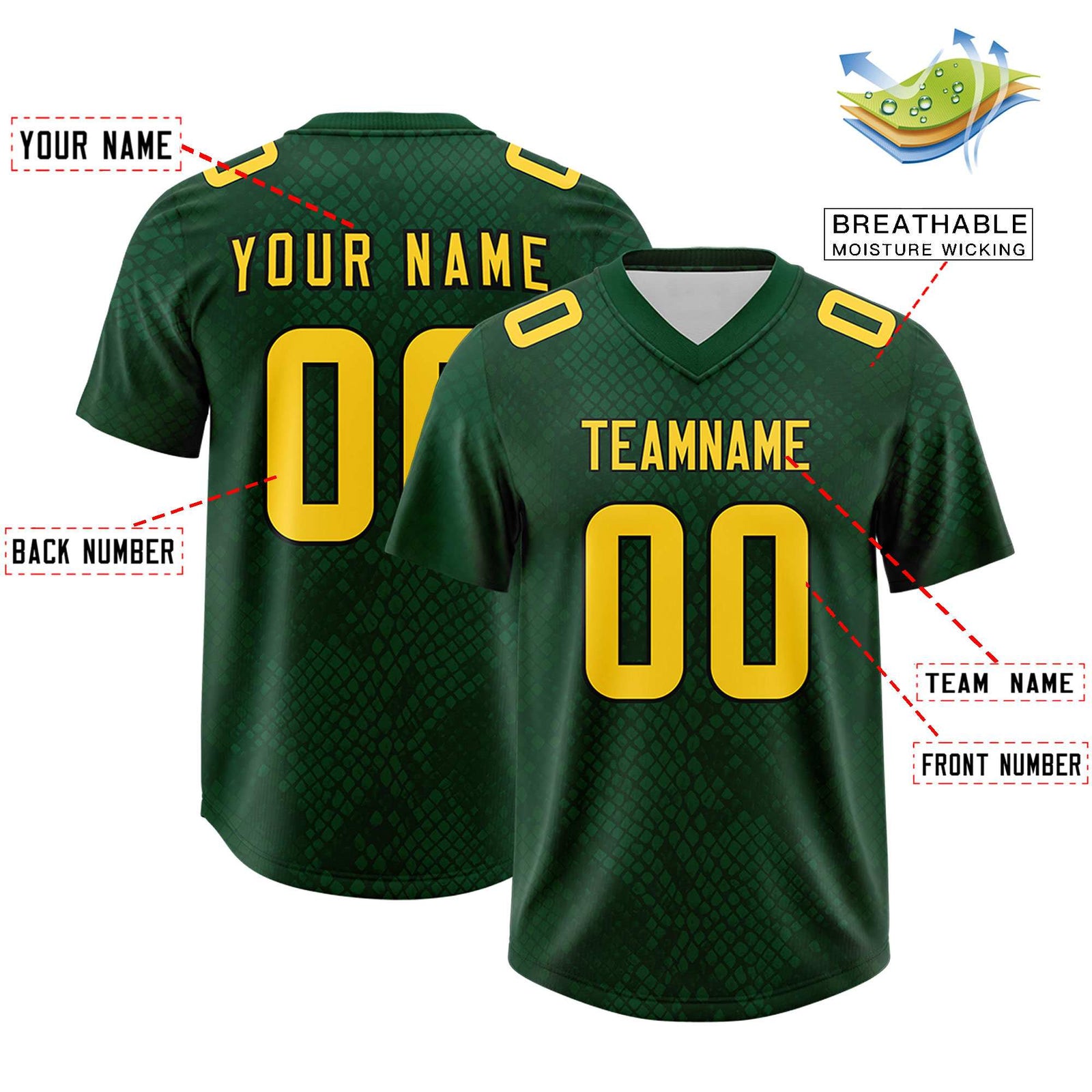 Custom Green Personalized Snakeskin Graffiti Pattern Authentic Football Jersey