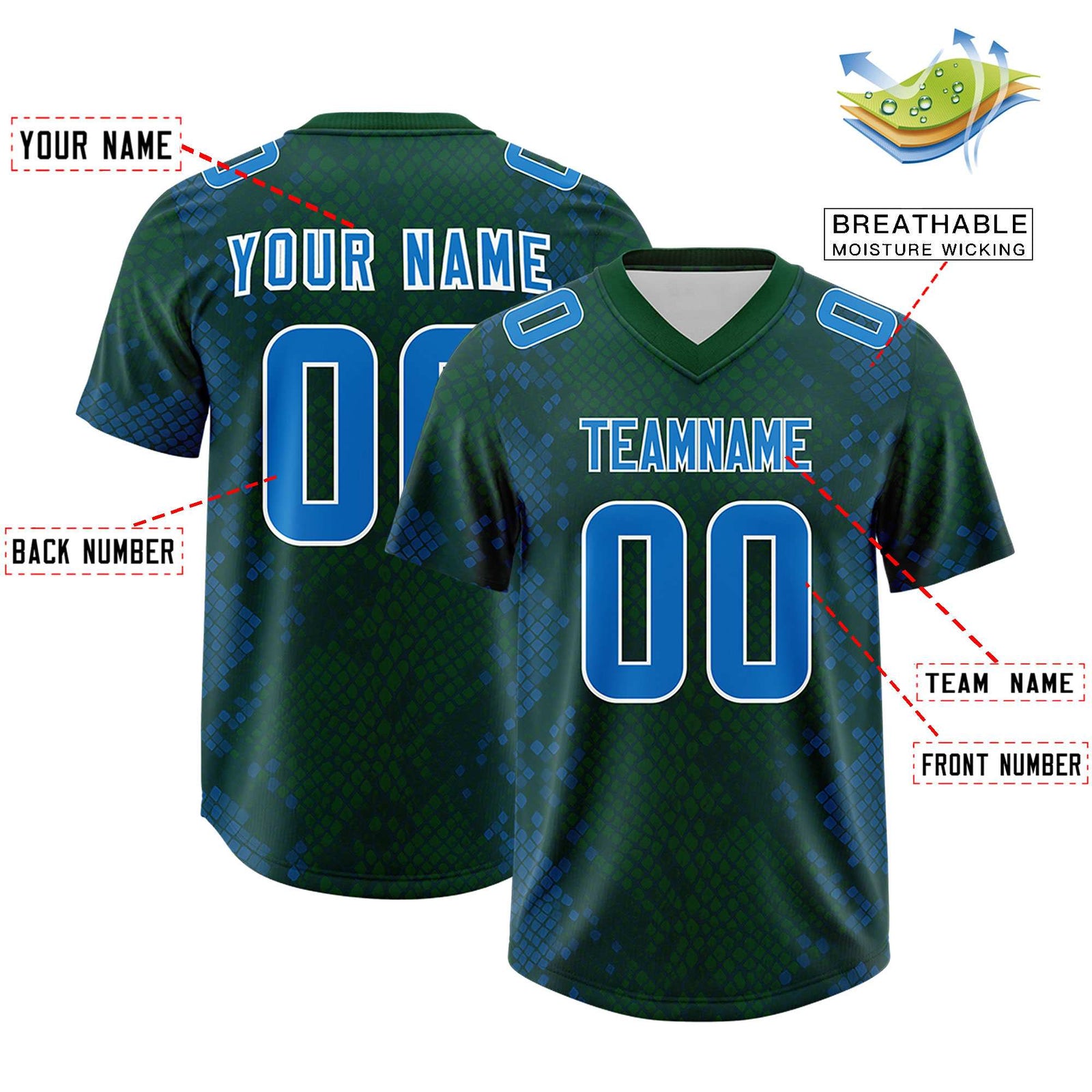 Custom Green Personalized Snakeskin Graffiti Pattern Authentic Football Jersey